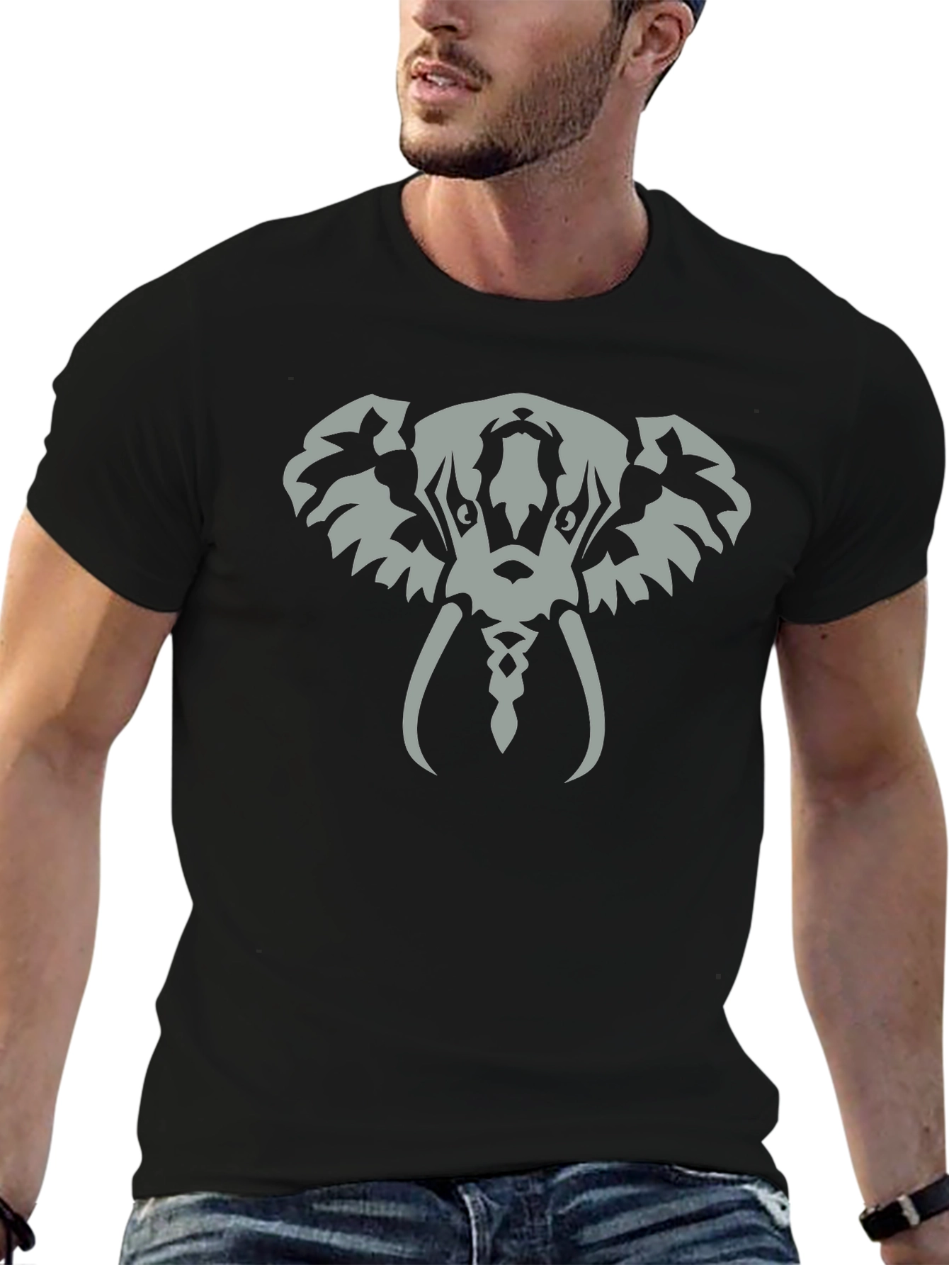 Elephant Graphic Tee - Black Cotton T-Shirt