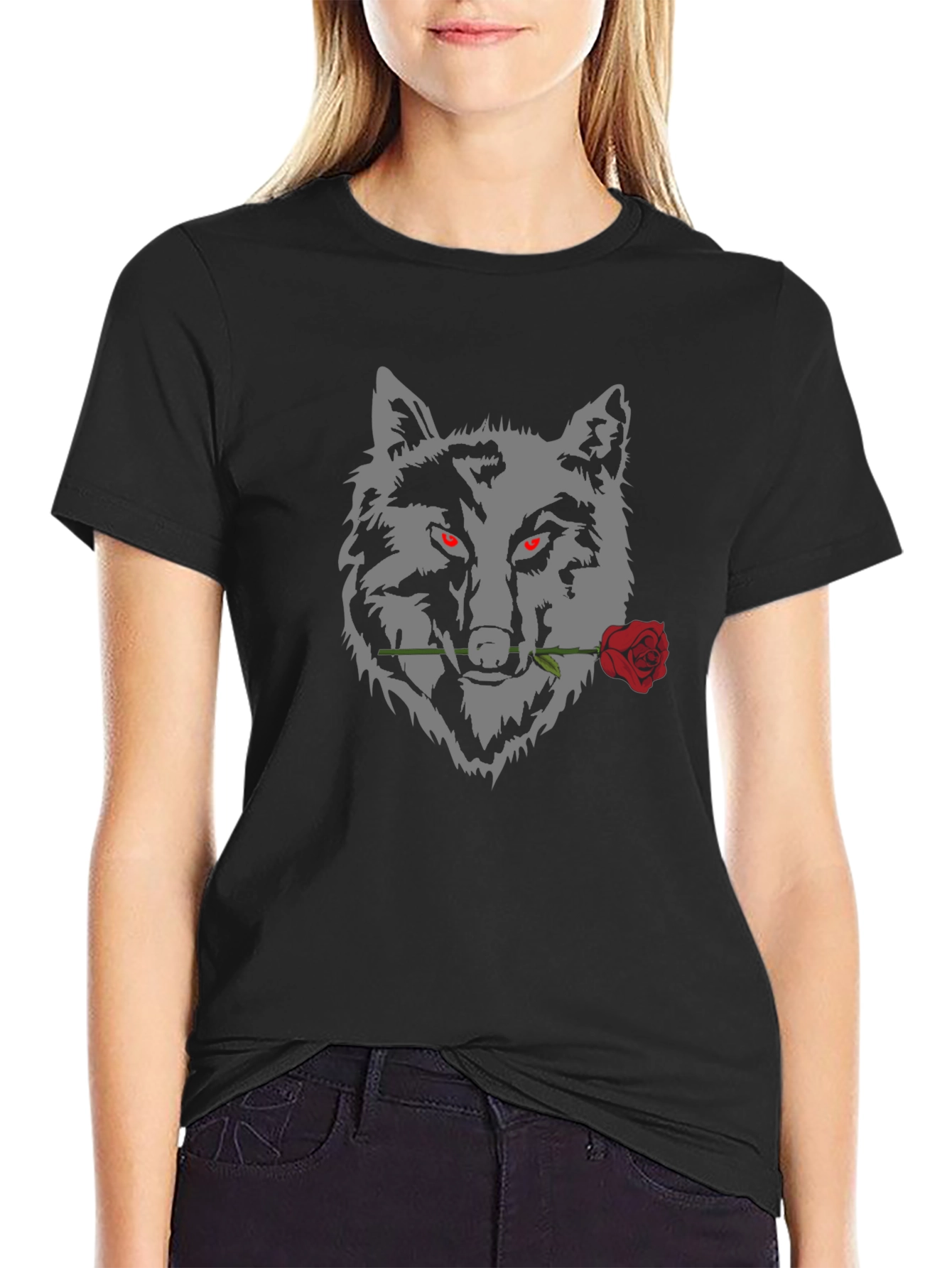 Wolf and Rose Graphic Tee - Mens Black T-Shirt
