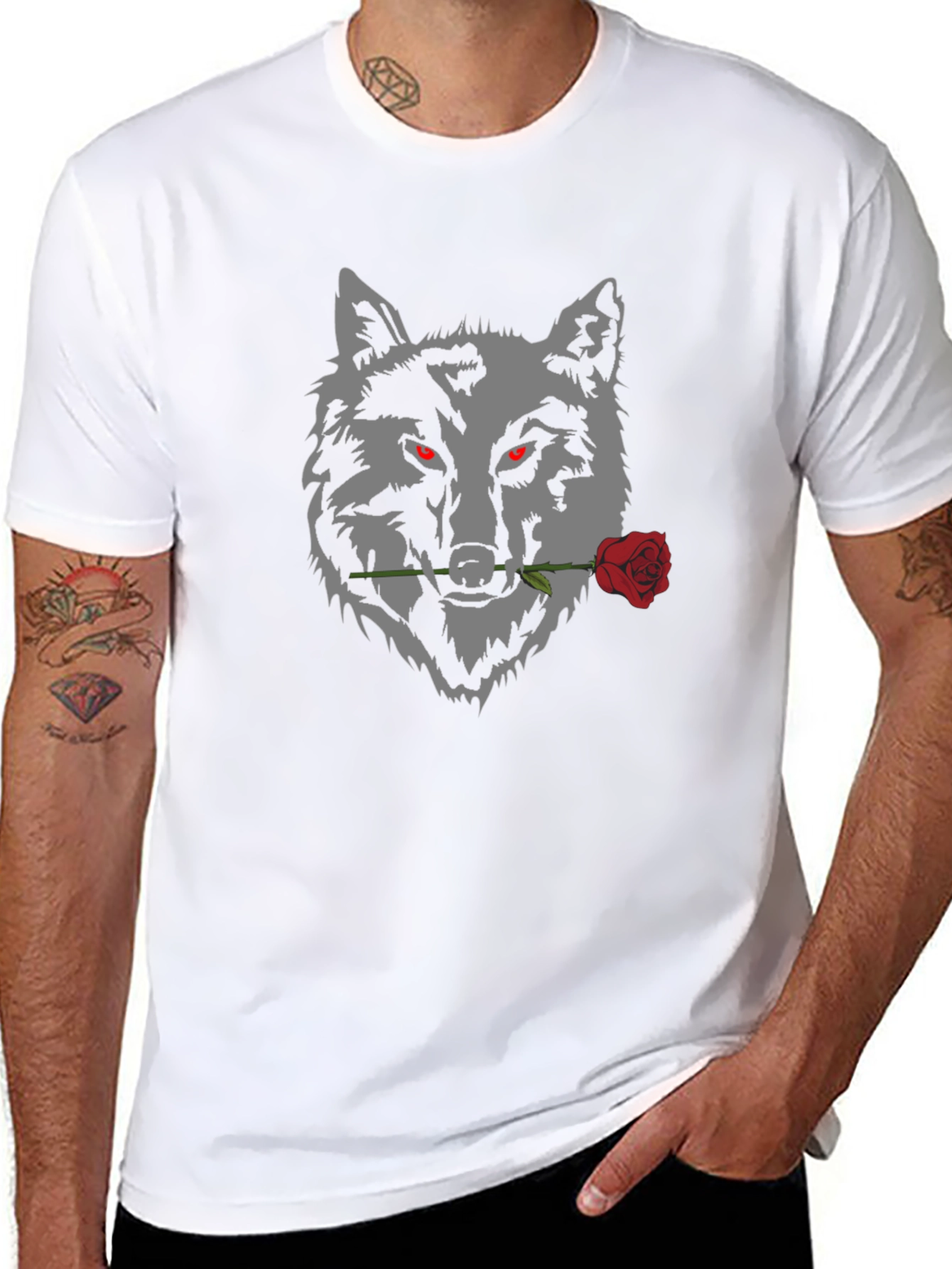 Wolf and Rose Graphic Tee - Mens Black T-Shirt