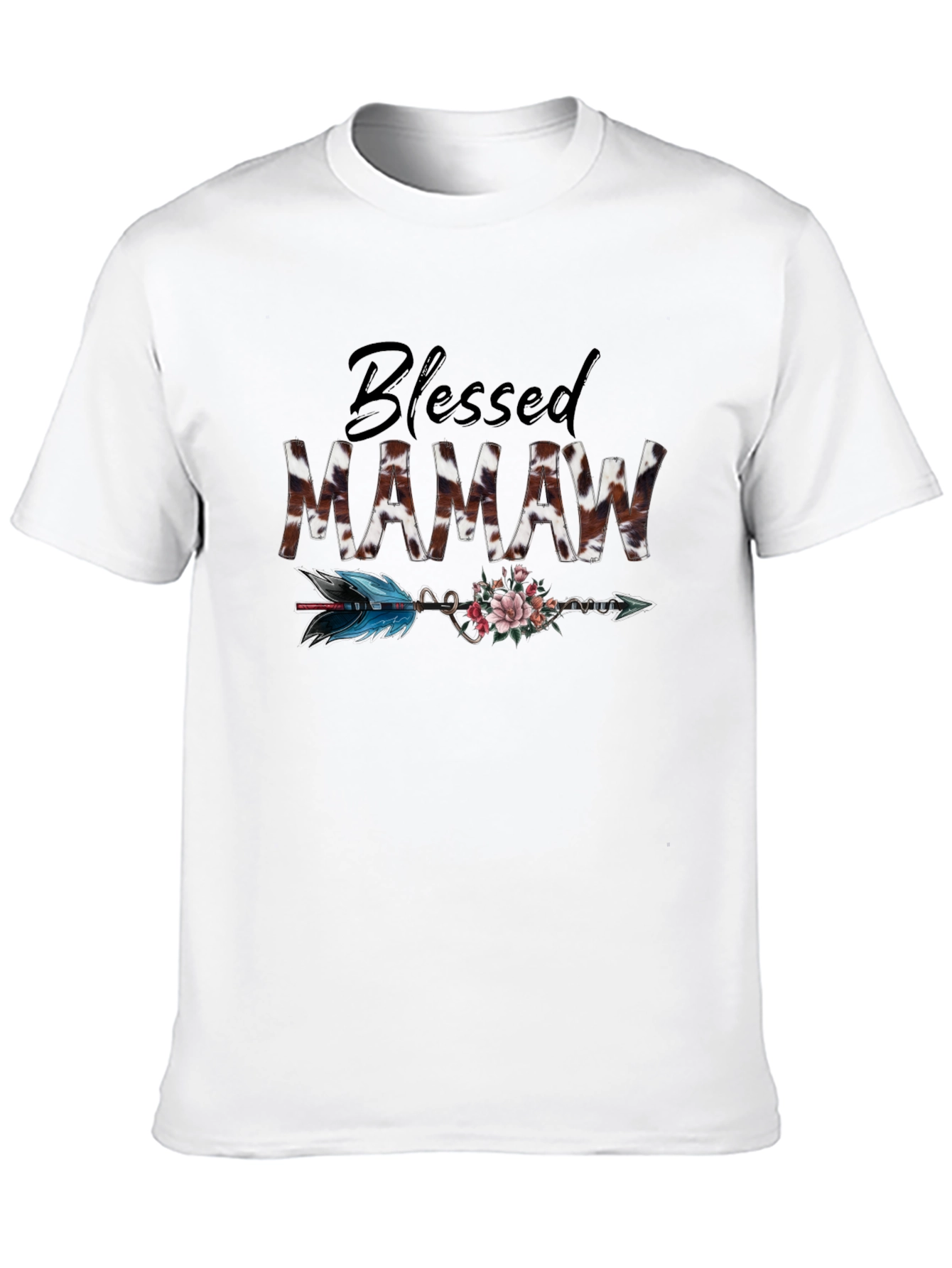 Blessed Mamaw Cow Print Arrow Graphic Tee