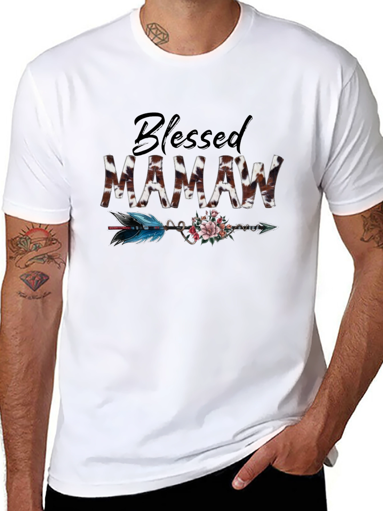 Blessed Mamaw Cow Print Arrow Graphic Tee