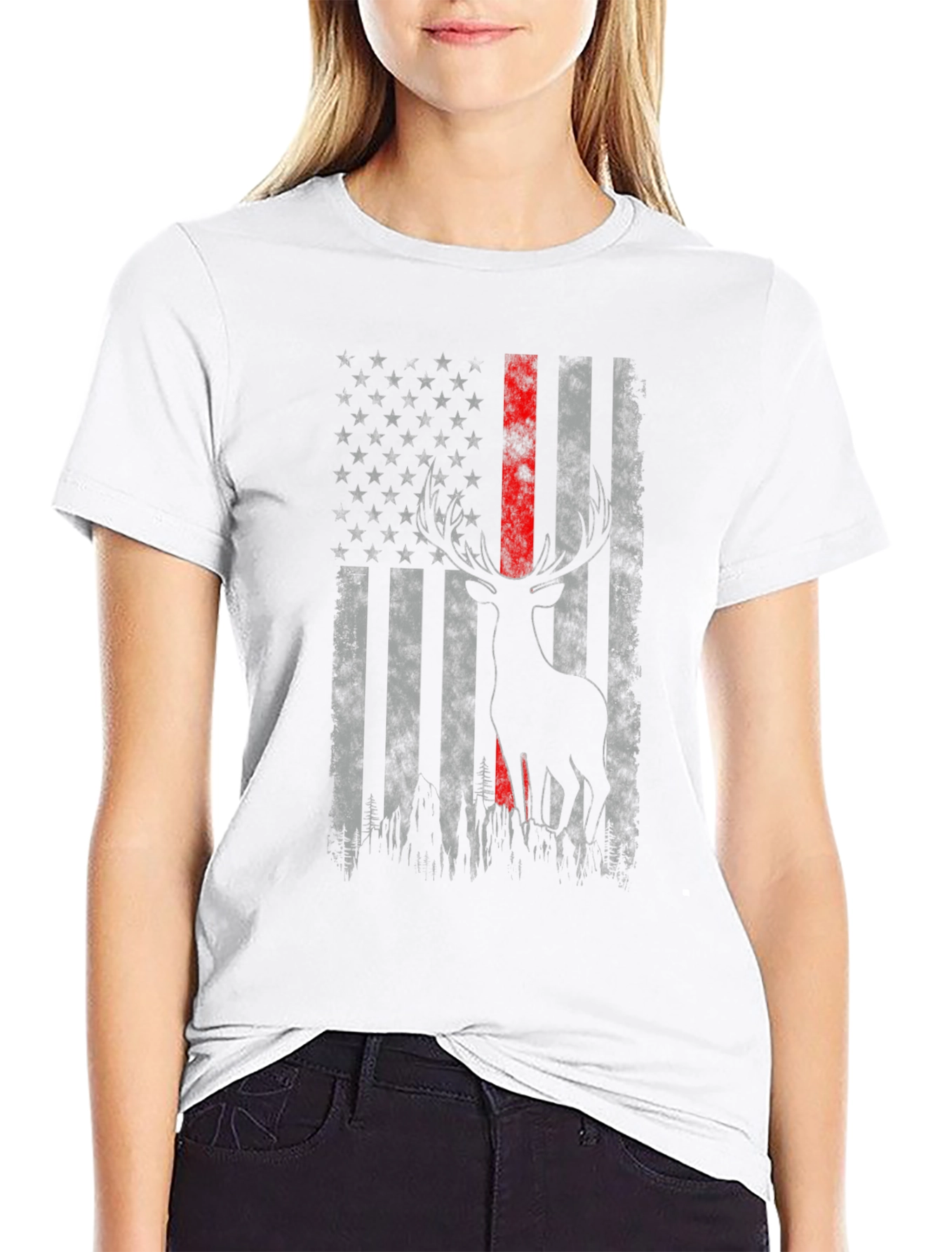 Deer American Flag Graphic T-Shirt