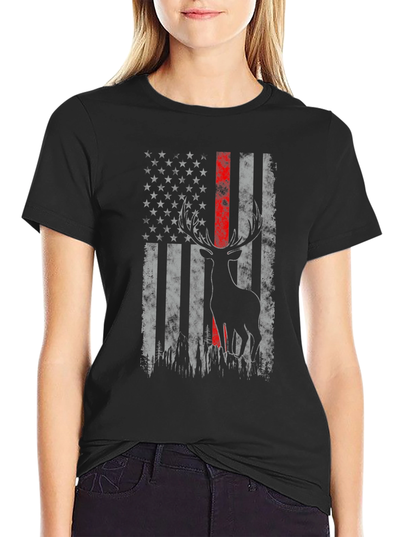 Deer American Flag Graphic T-Shirt