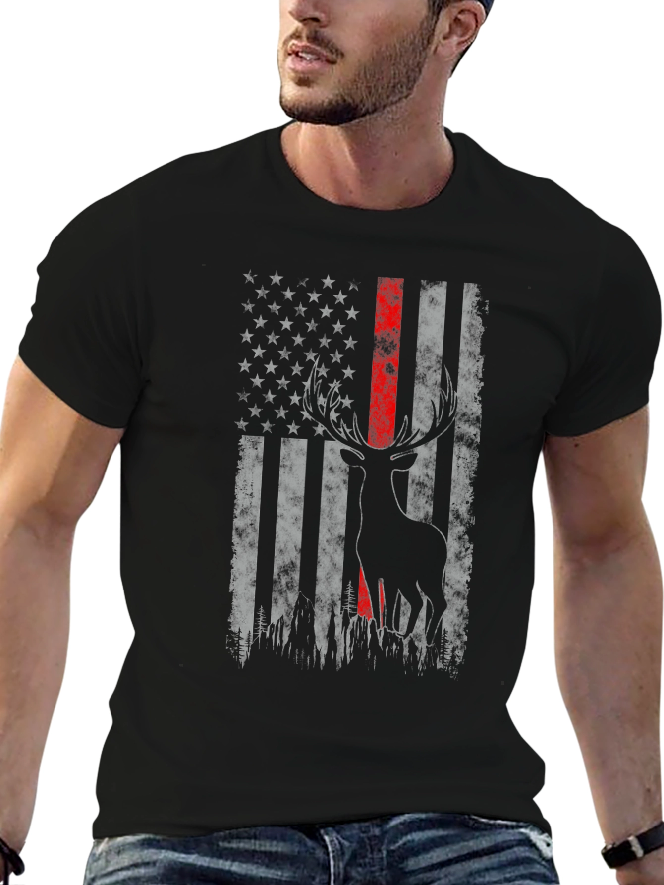 Deer American Flag Graphic T-Shirt