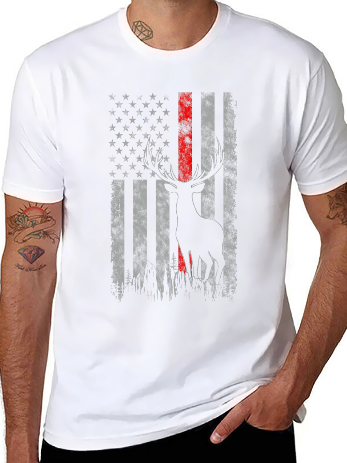Deer American Flag Graphic T-Shirt