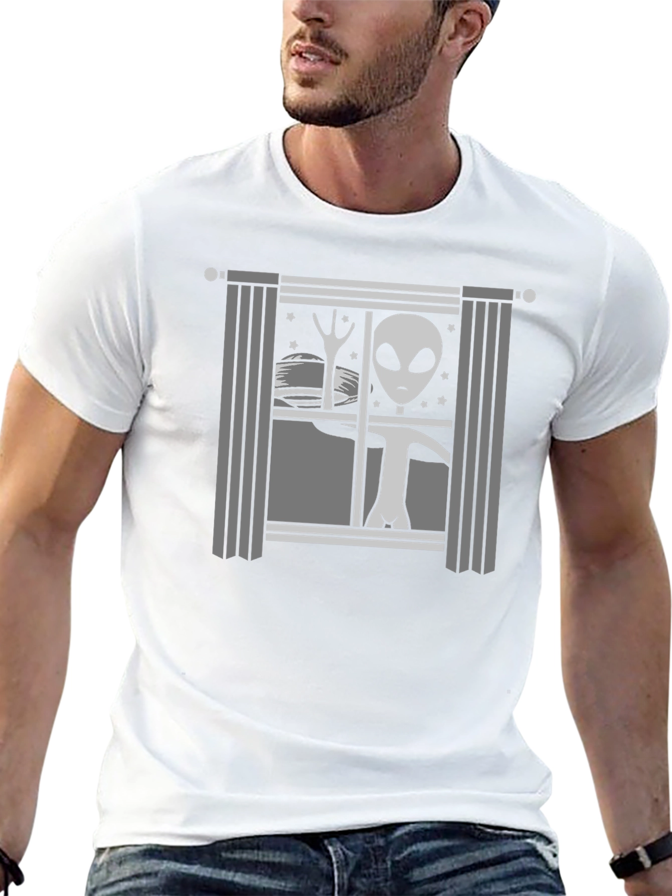 Alien Window T-Shirt -  Cosmic Intruder Design