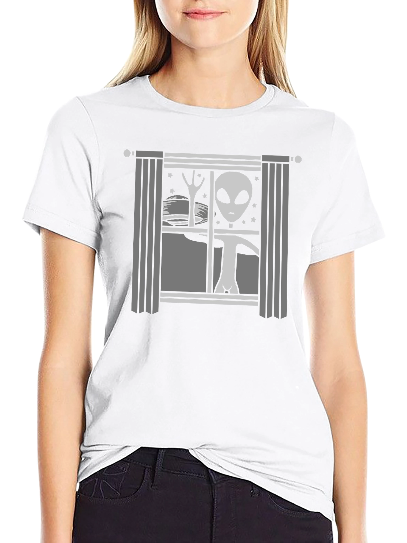 Alien Window T-Shirt -  Cosmic Intruder Design