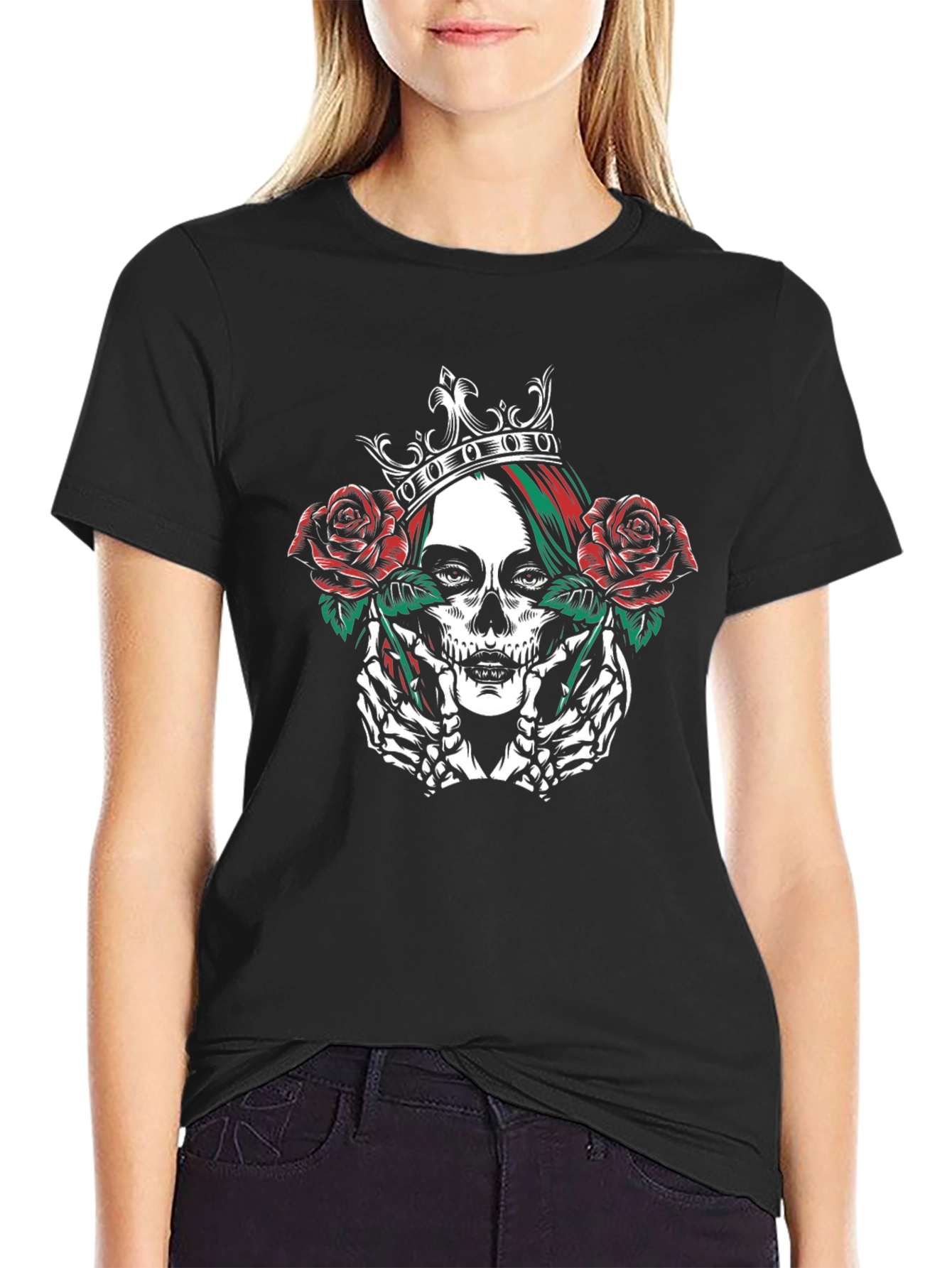 Skull Queen Rose Crown T-Shirt - Gothic Graphic Tee