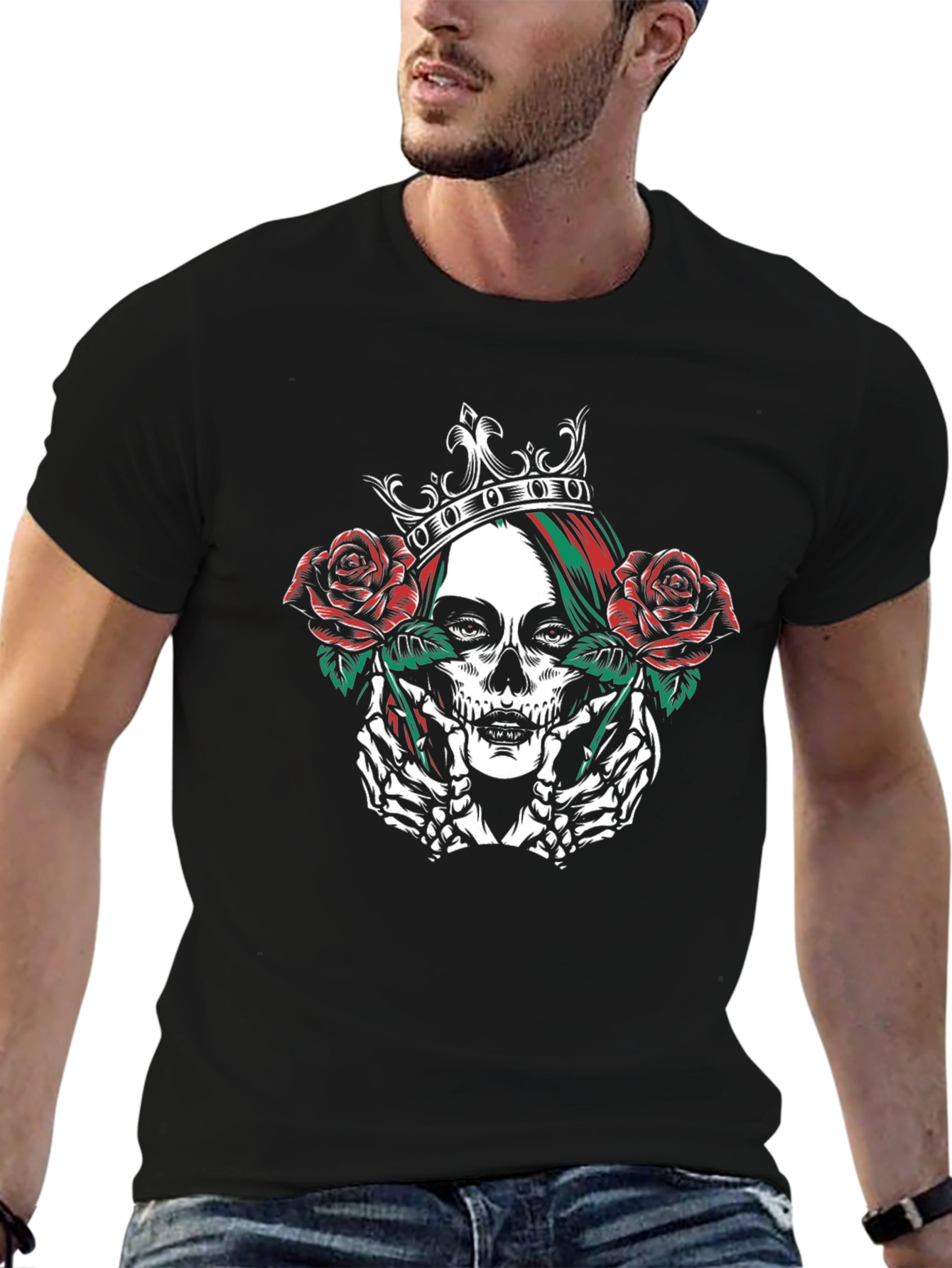 Skull Queen Rose Crown T-Shirt - Gothic Graphic Tee