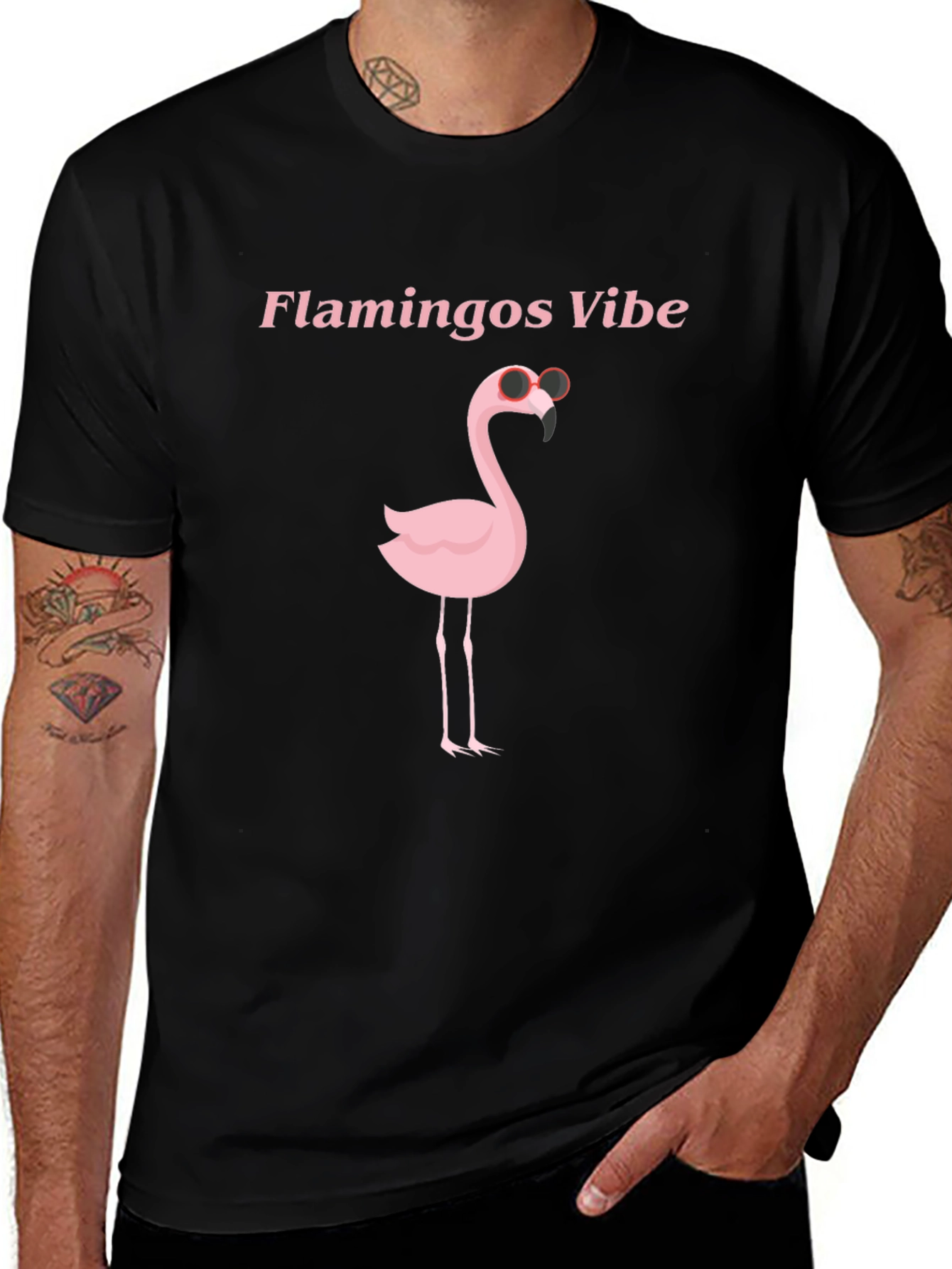 Flamingo Vibes Black Graphic T-Shirt