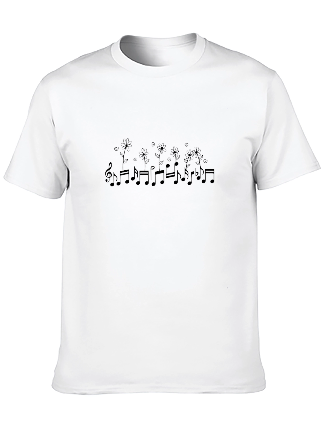 Floral Music Notes Black T-Shirt