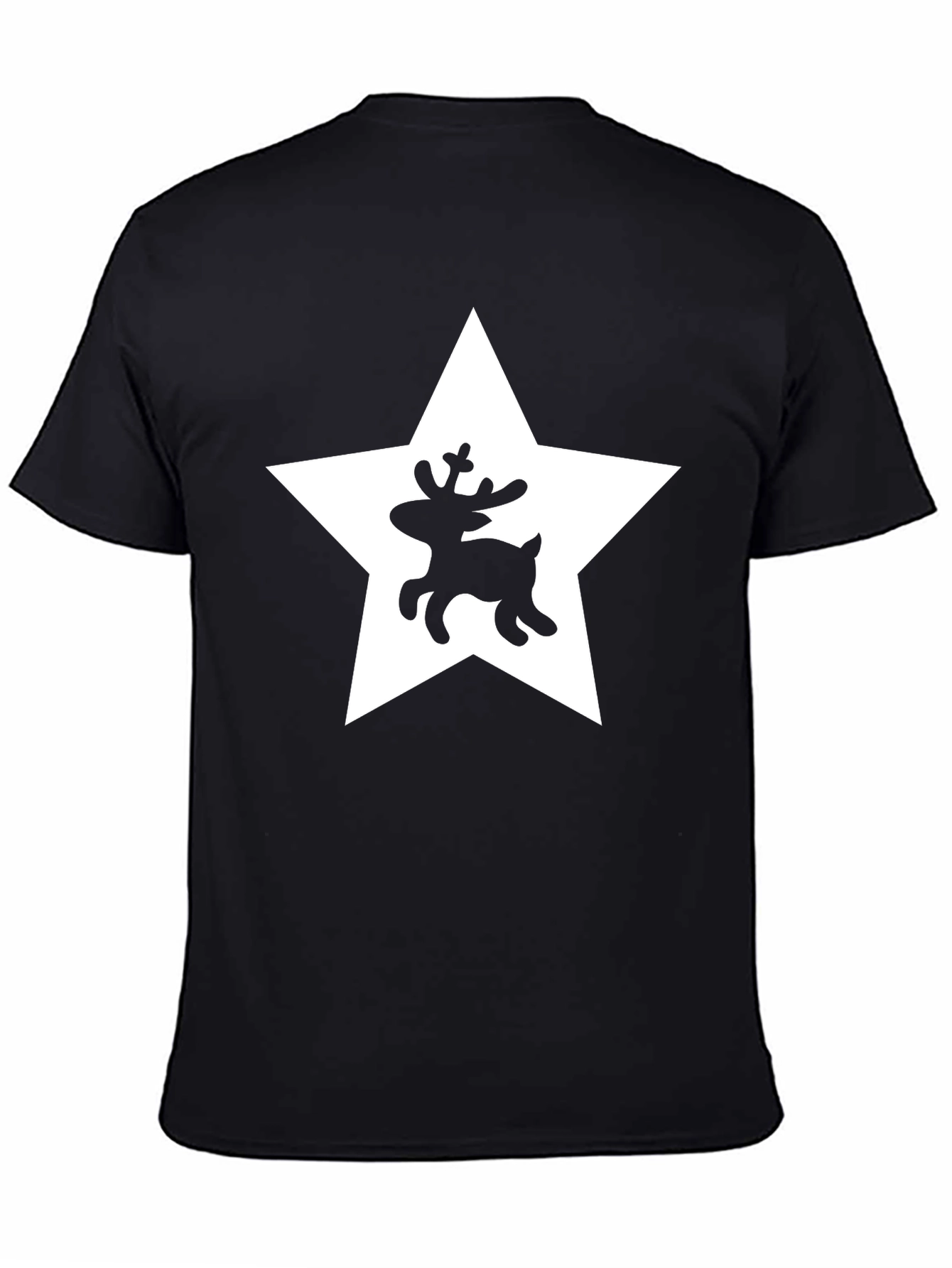 Festive Reindeer Star Graphic Tee - Black