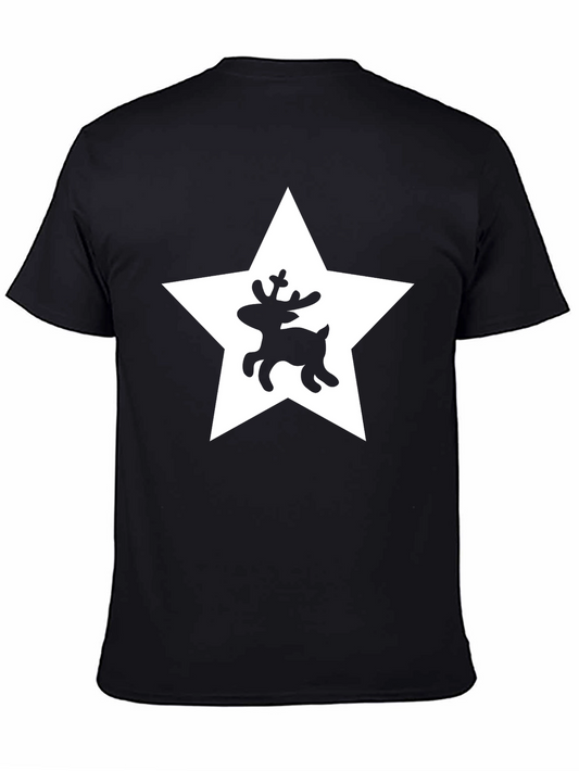 Festive Reindeer Star Graphic Tee - Black