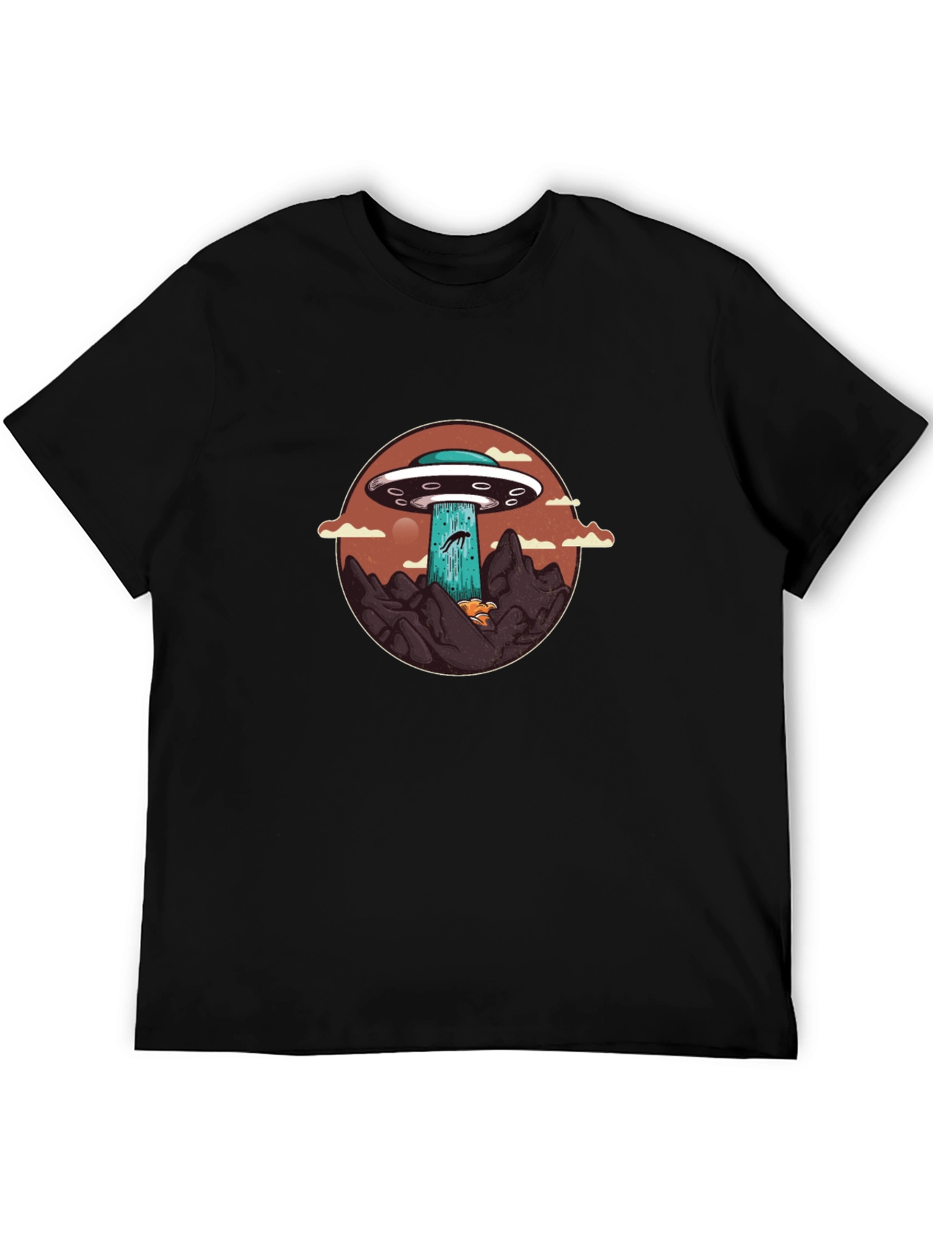 UFO Abduction Graphic Tee - Black Cotton Blend