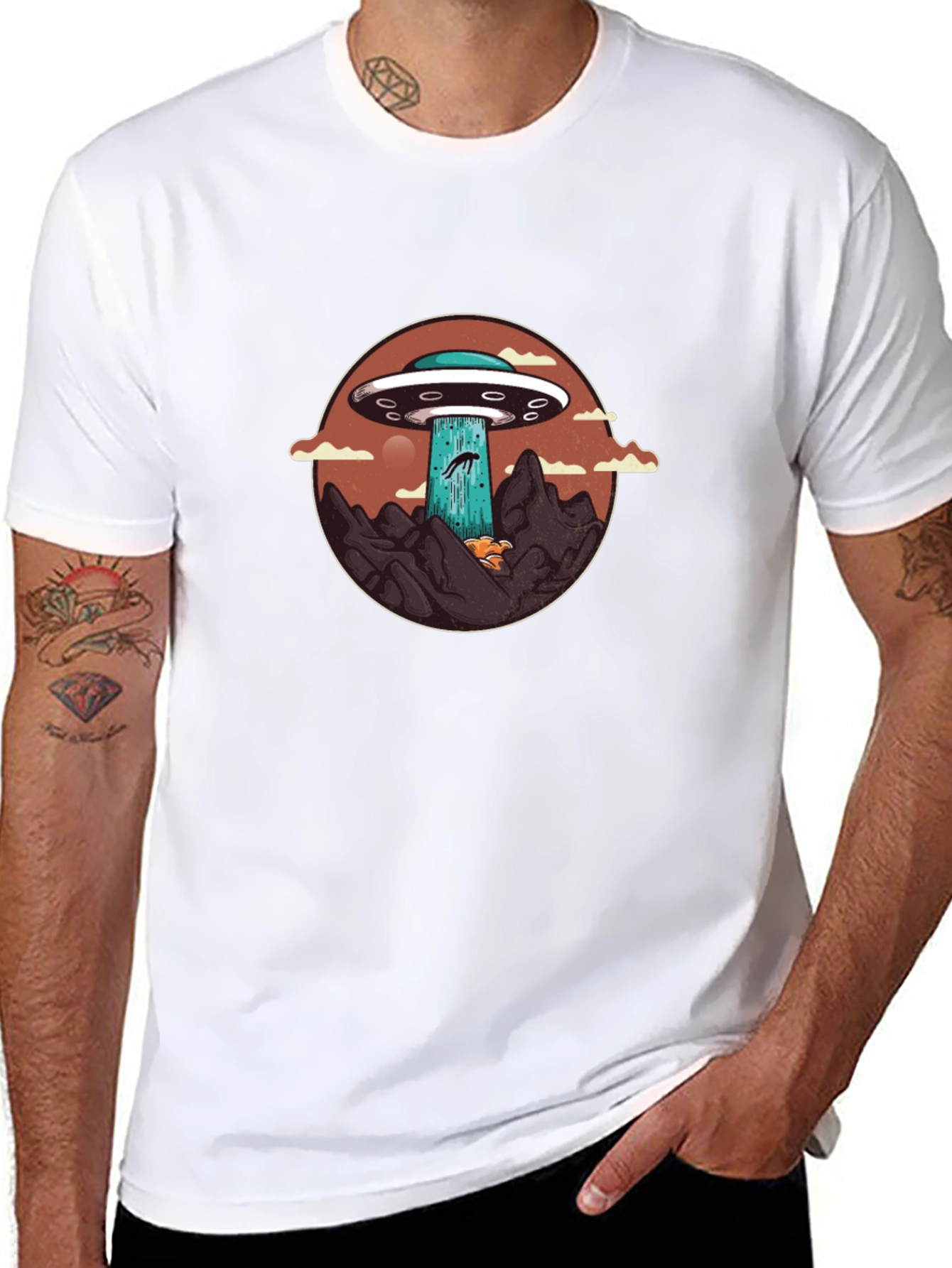 UFO Abduction Graphic Tee - Black Cotton Blend