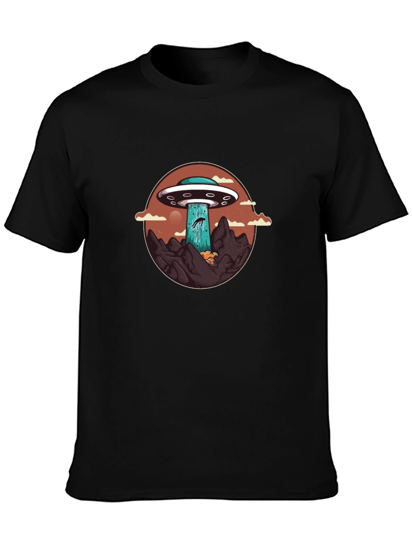 UFO Abduction Graphic Tee - Black Cotton Blend