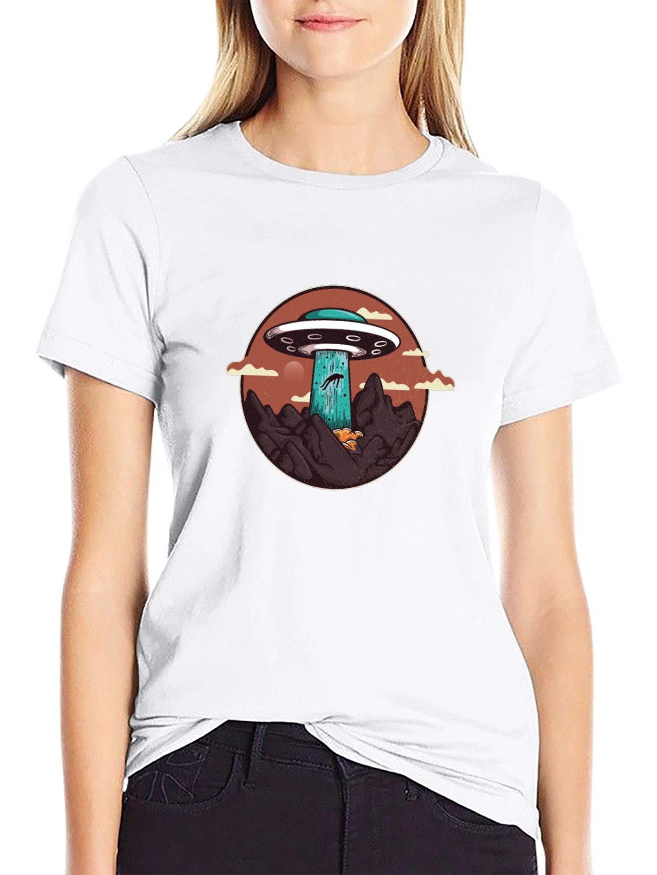 UFO Abduction Graphic Tee - Black Cotton Blend