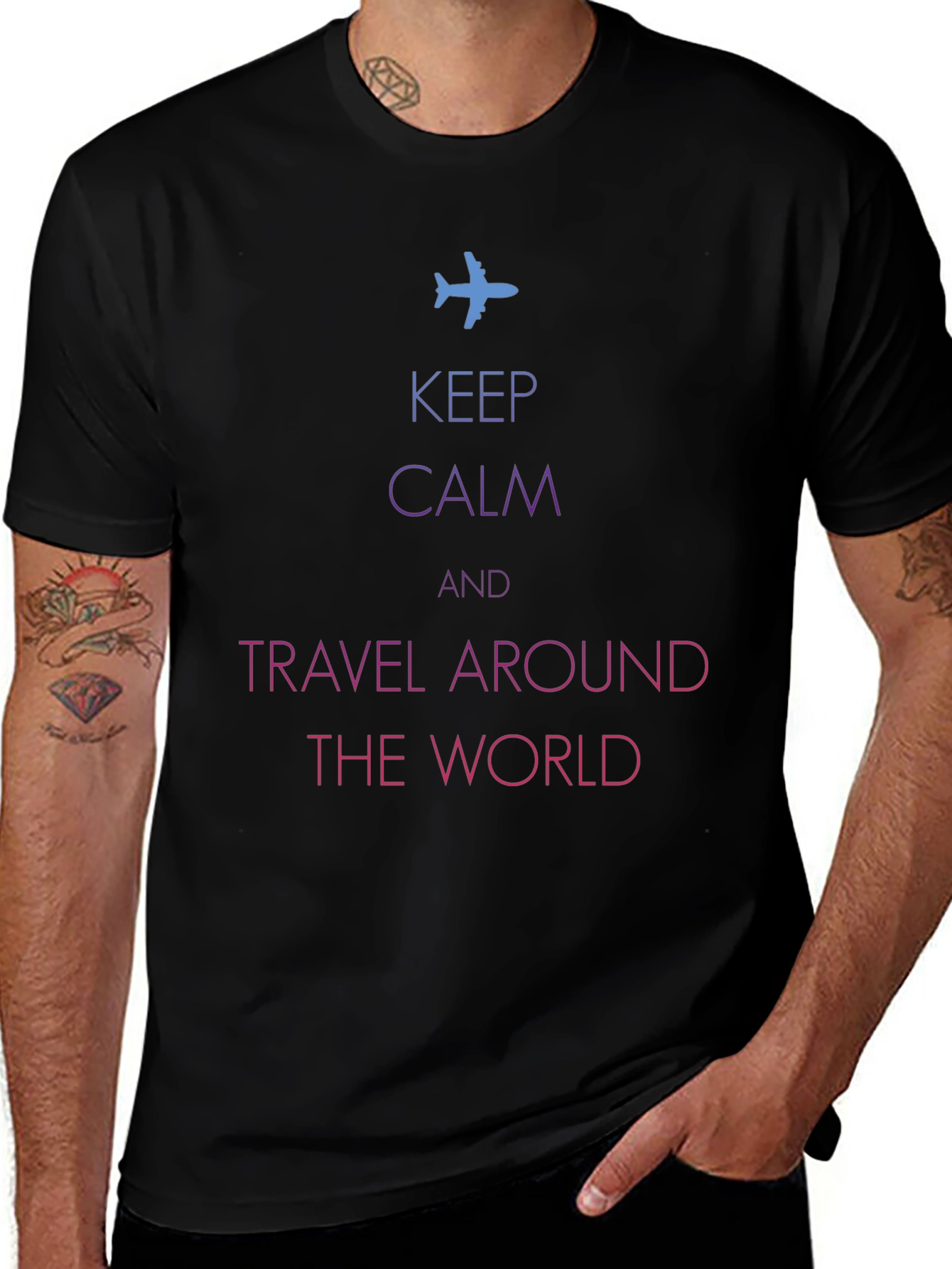 Keep Calm Travel Around The World Black T-Shirt