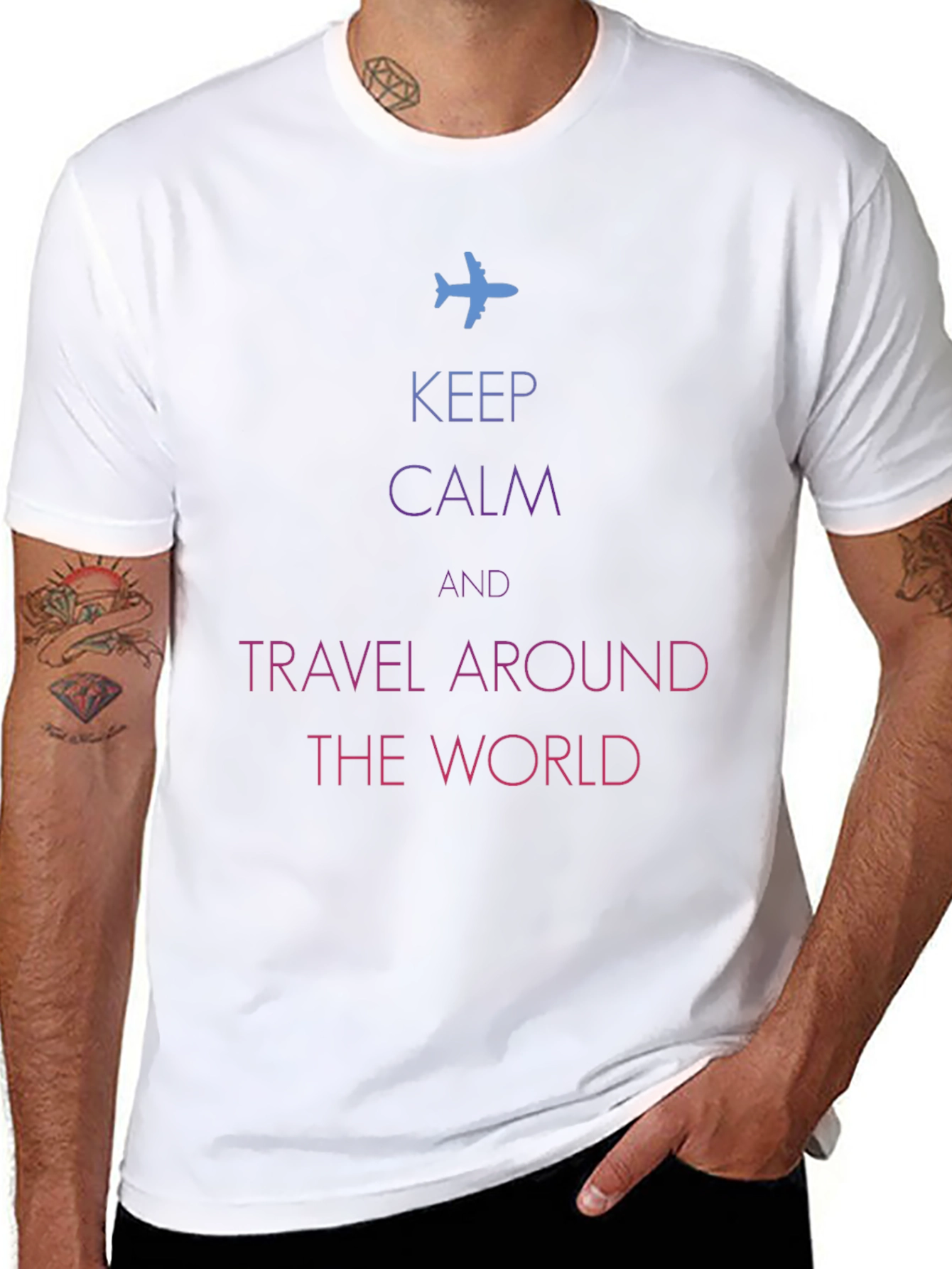 Keep Calm Travel Around The World Black T-Shirt