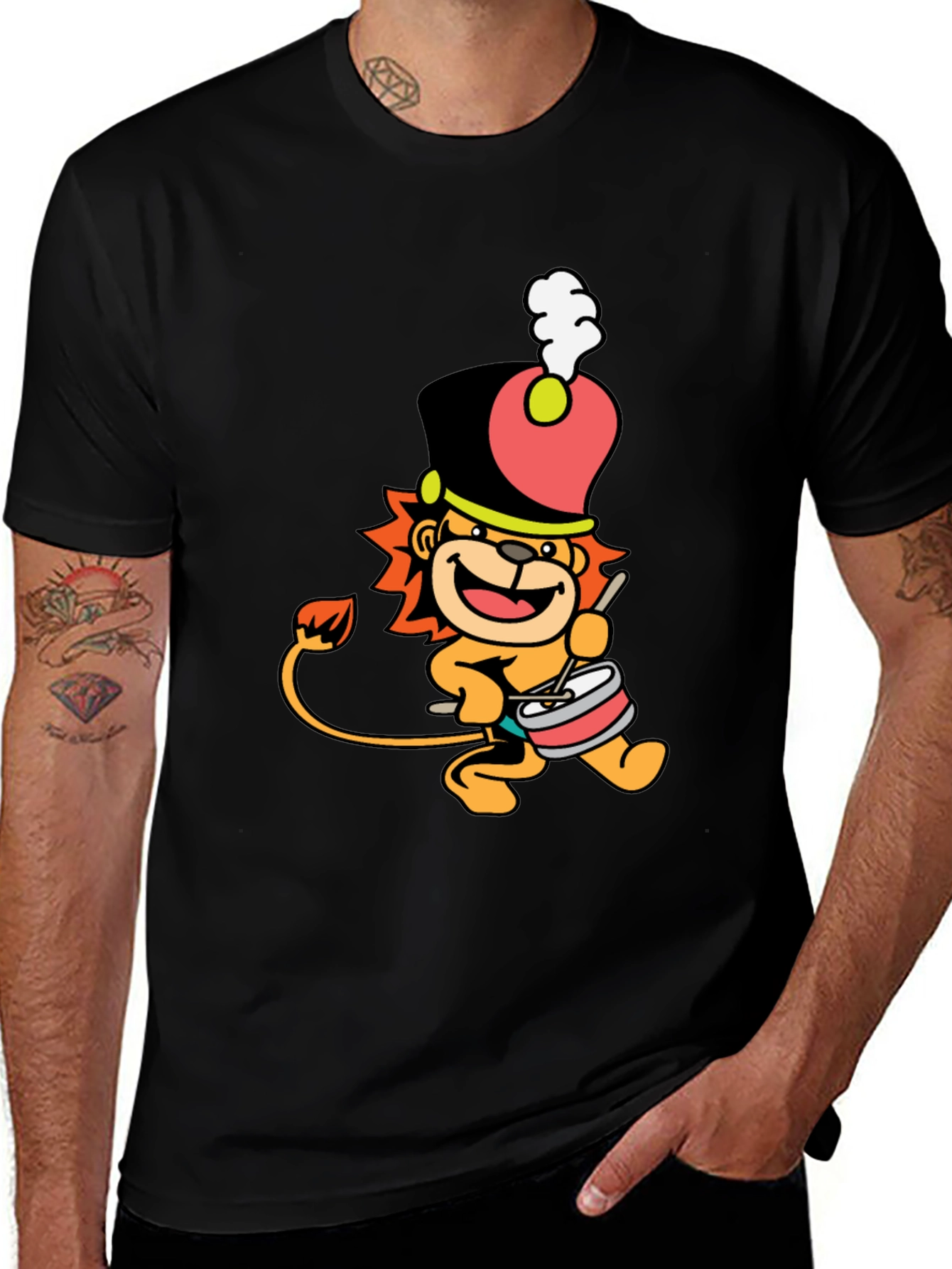 Drummer Lion Black T-Shirt