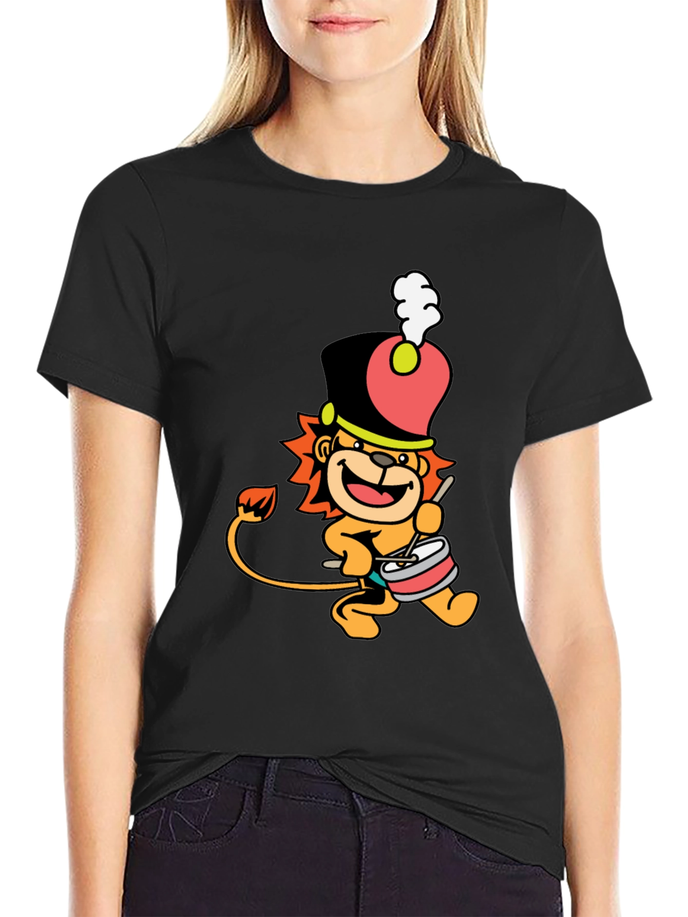 Drummer Lion Black T-Shirt