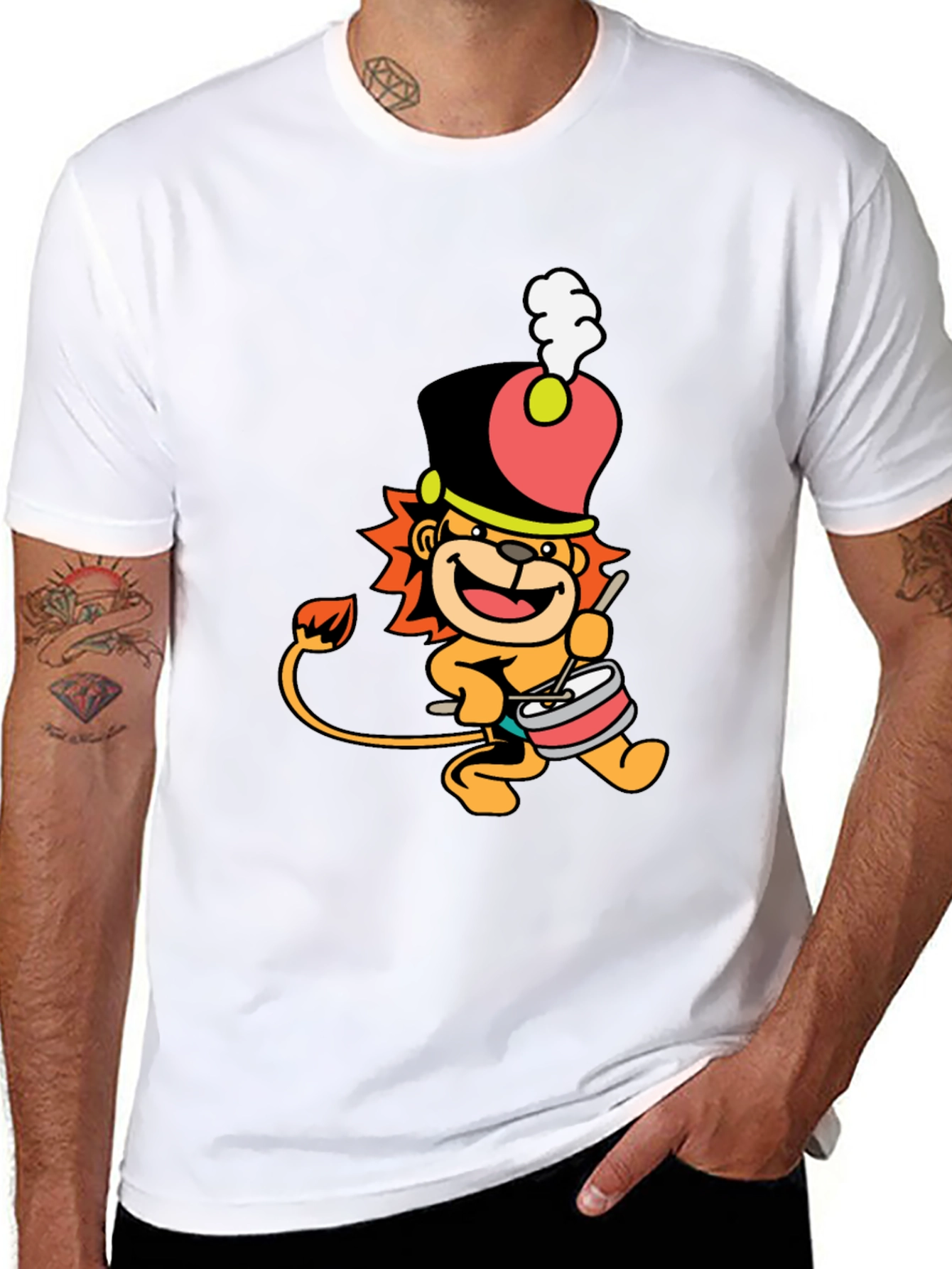 Drummer Lion Black T-Shirt