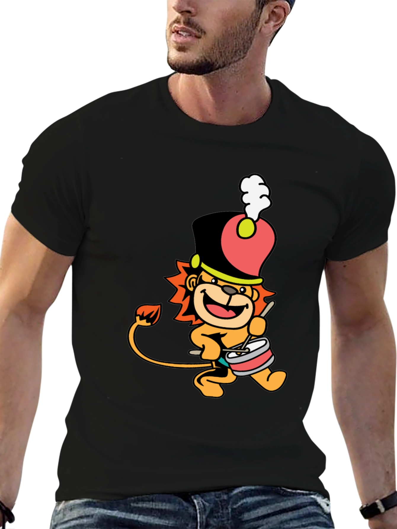 Drummer Lion Black T-Shirt