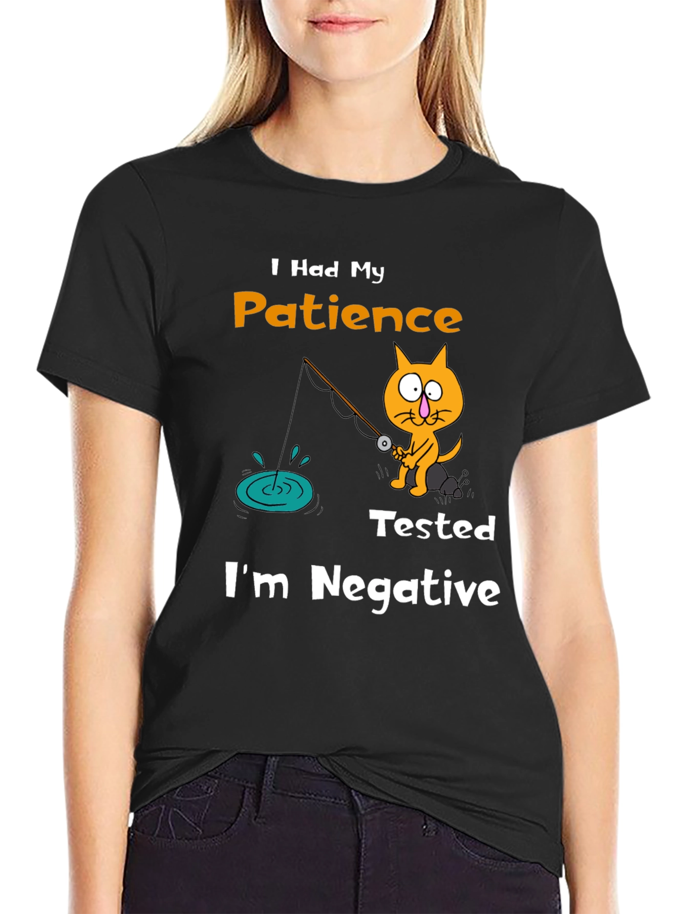 Funny Cat Fishing T-Shirt: Patience Tested Im Negative