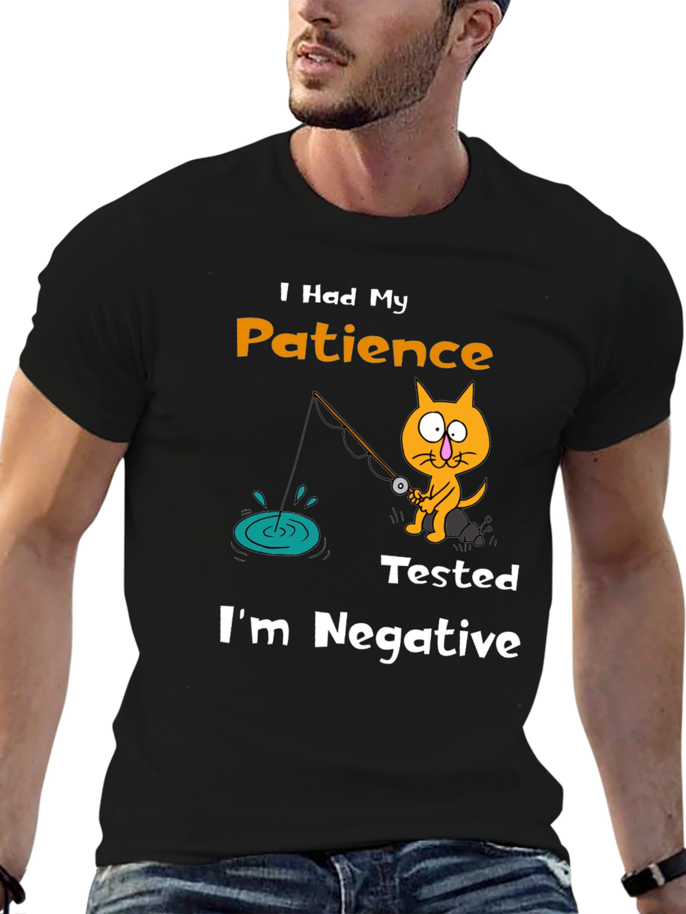 Funny Cat Fishing T-Shirt: Patience Tested Im Negative