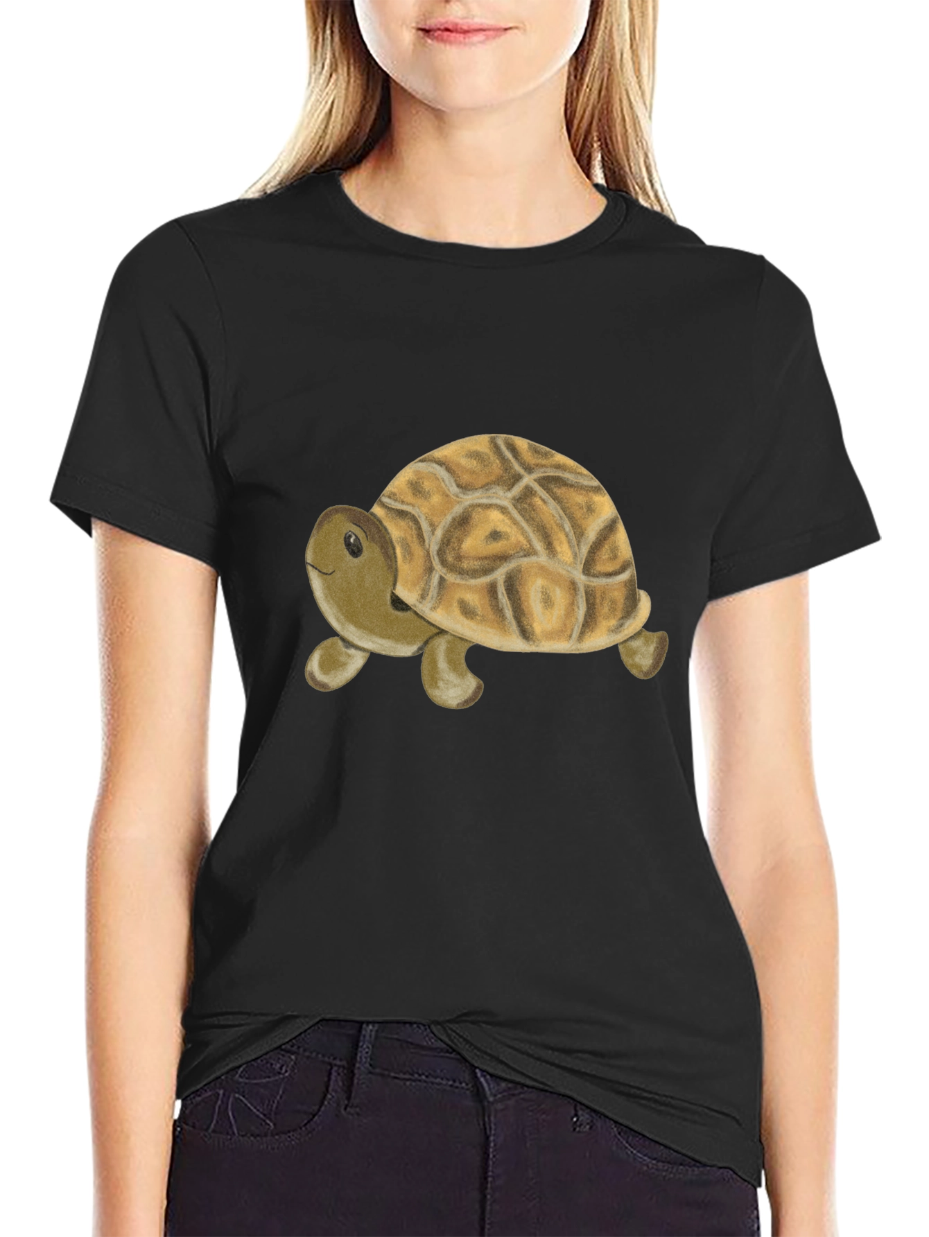 Cute Turtle Graphic Tee - Black Cotton Blend Shirt