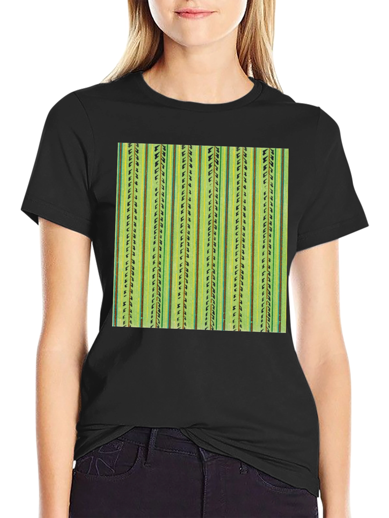 Striped Cactus Print Black Tee