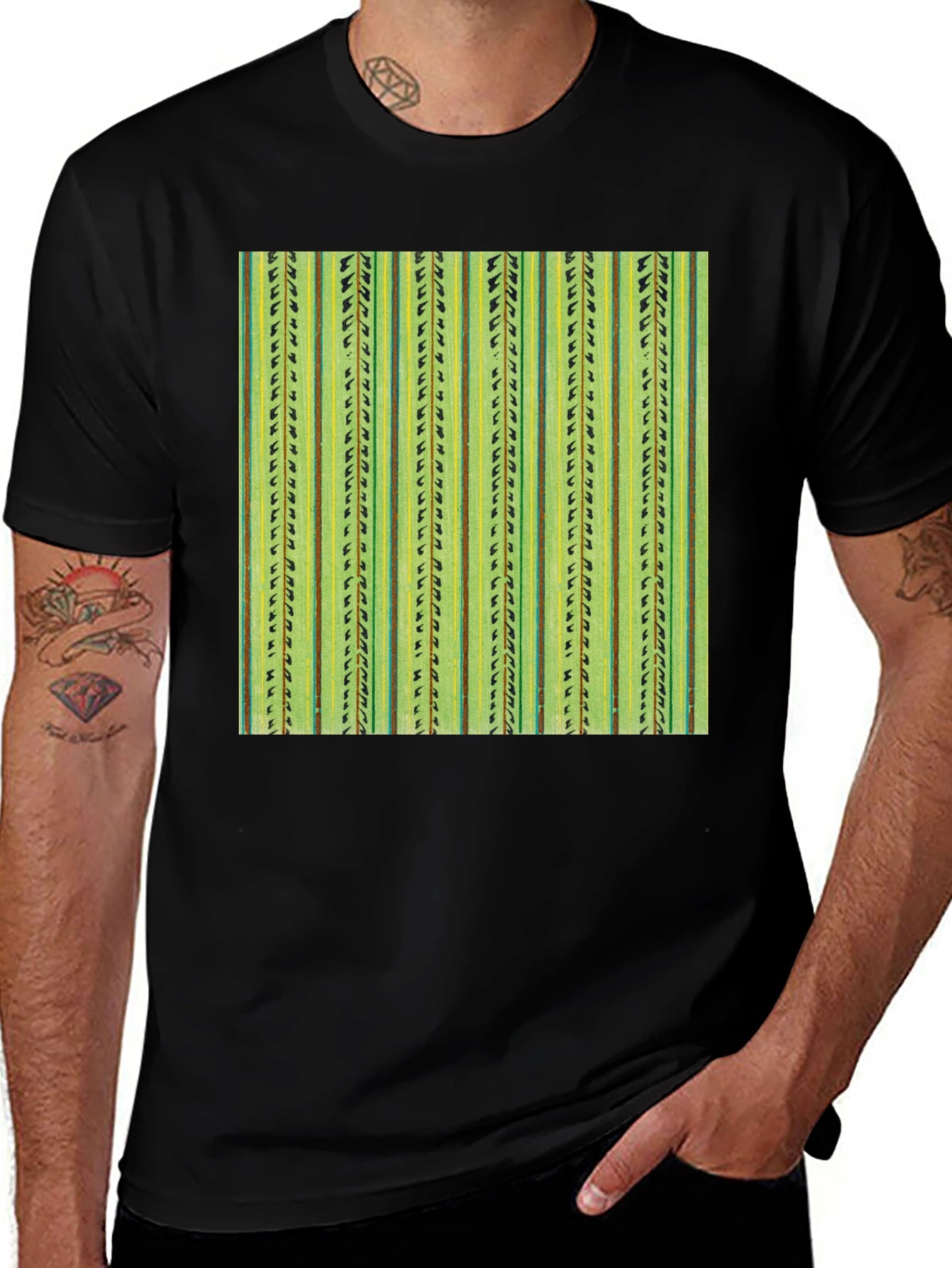 Striped Cactus Print Black Tee