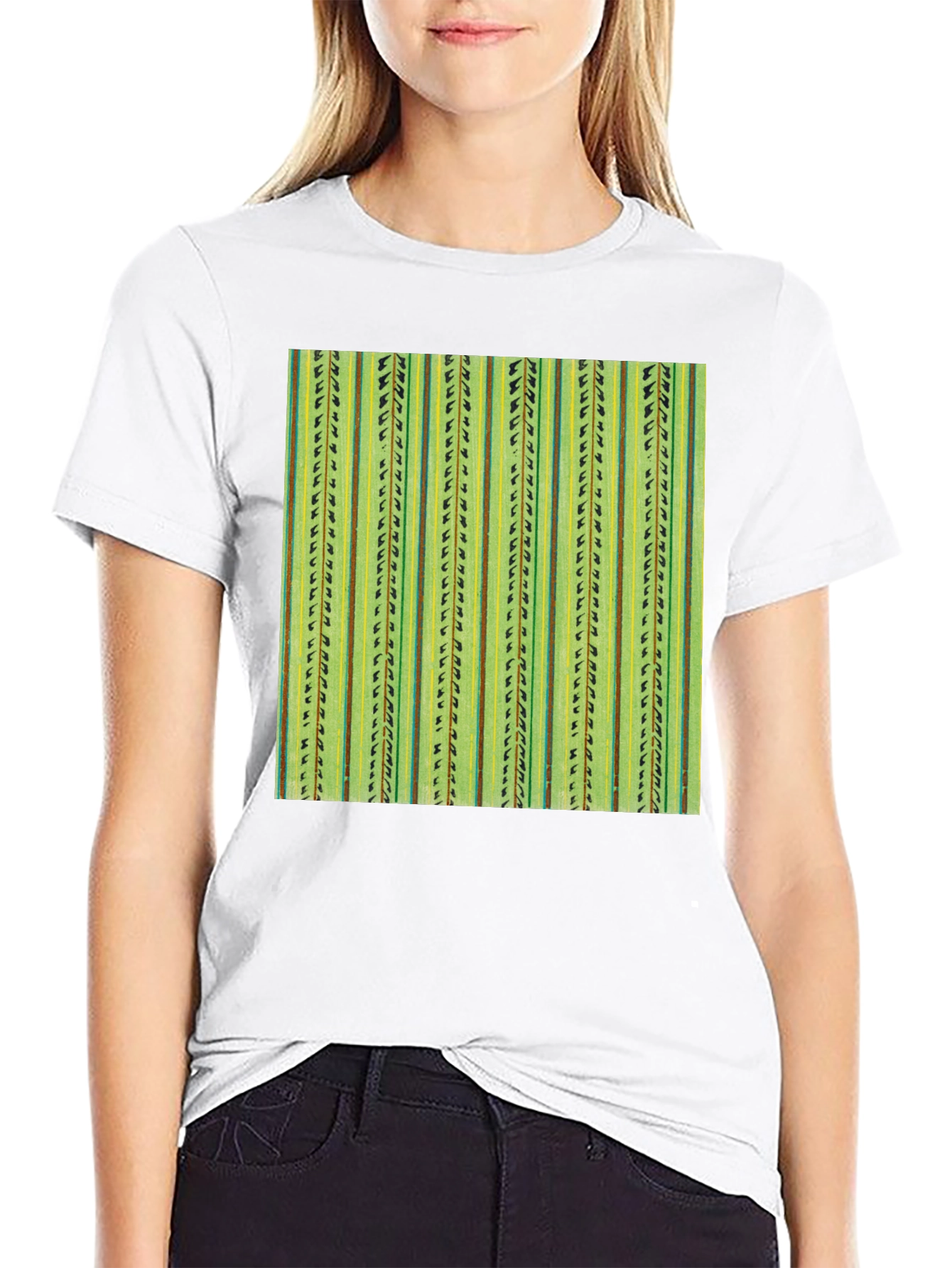 Striped Cactus Print Black Tee