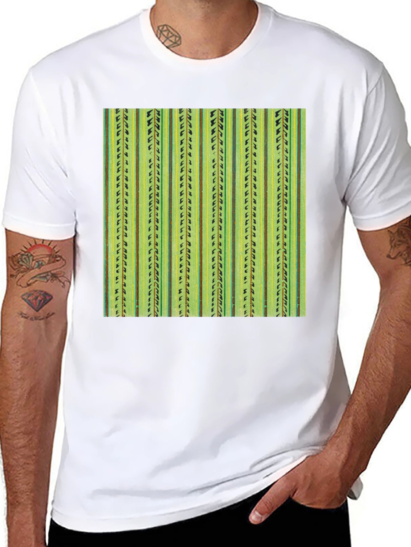 Striped Cactus Print Black Tee