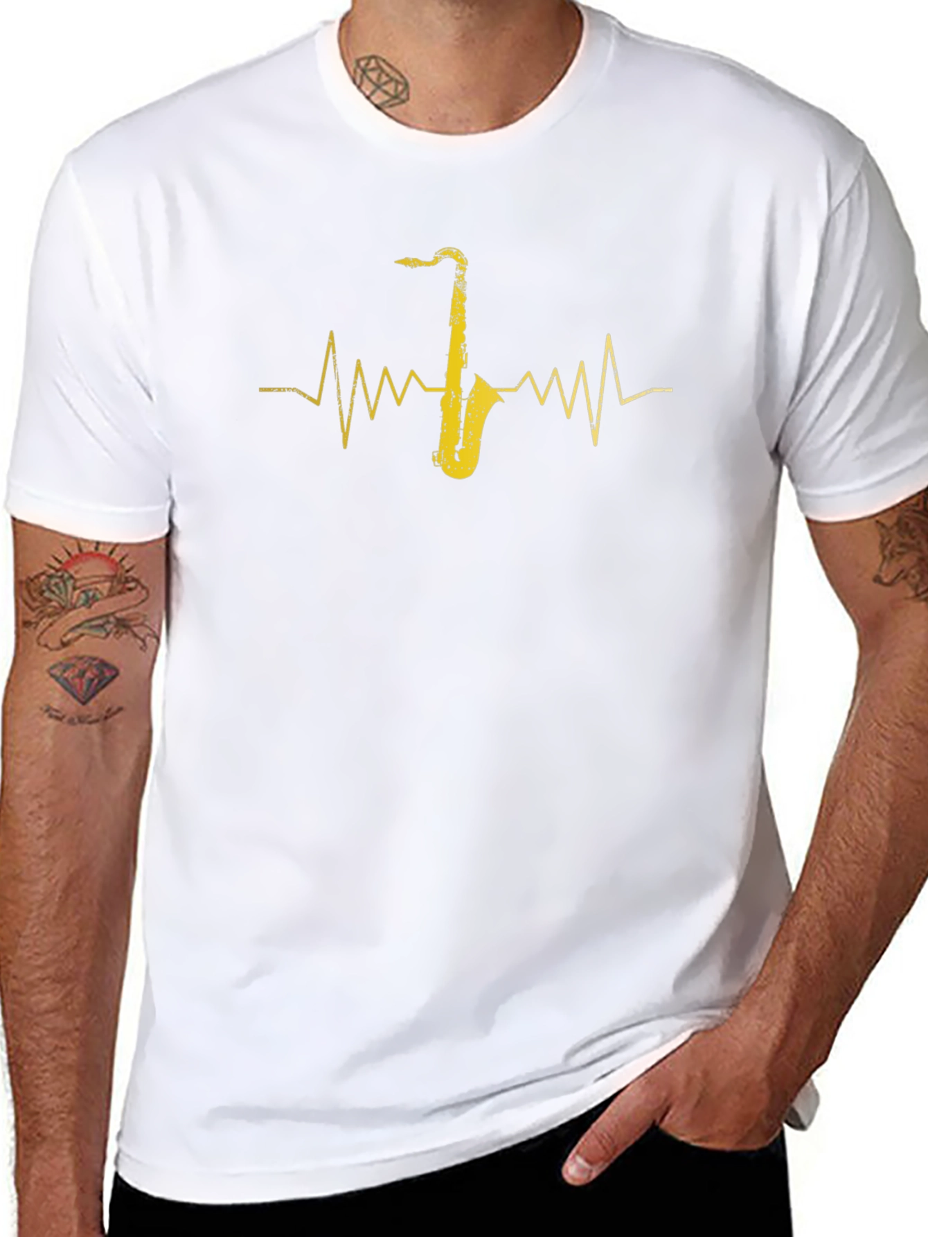 Saxophone Heartbeat Graphic Tee - Musicians Black T-Shirt