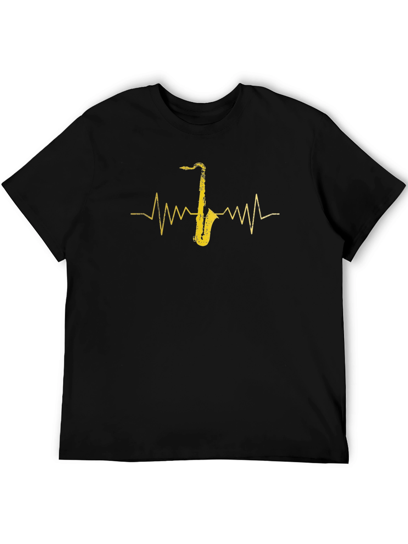 Saxophone Heartbeat Graphic Tee - Musicians Black T-Shirt