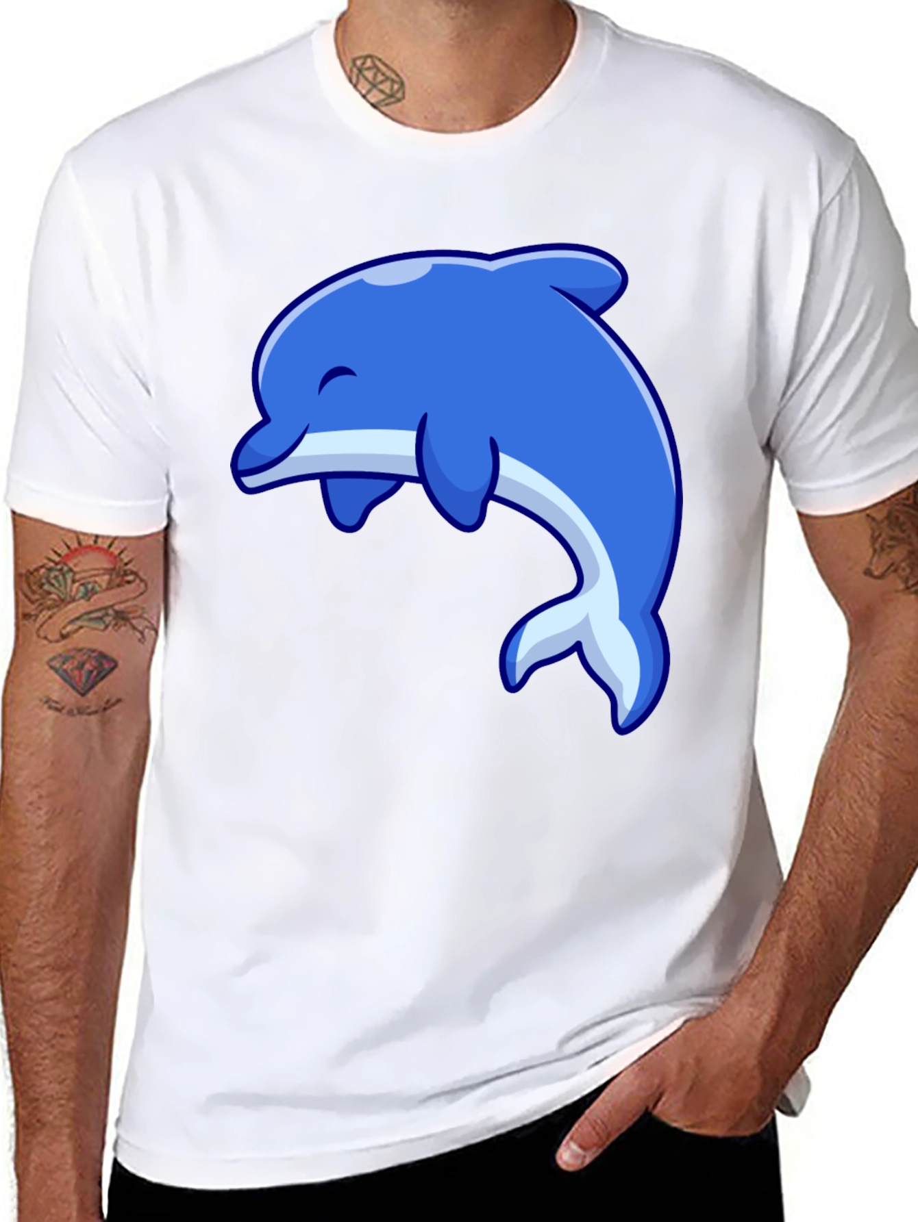 Dolphin Graphic Tee - Black Cotton Casual Shirt