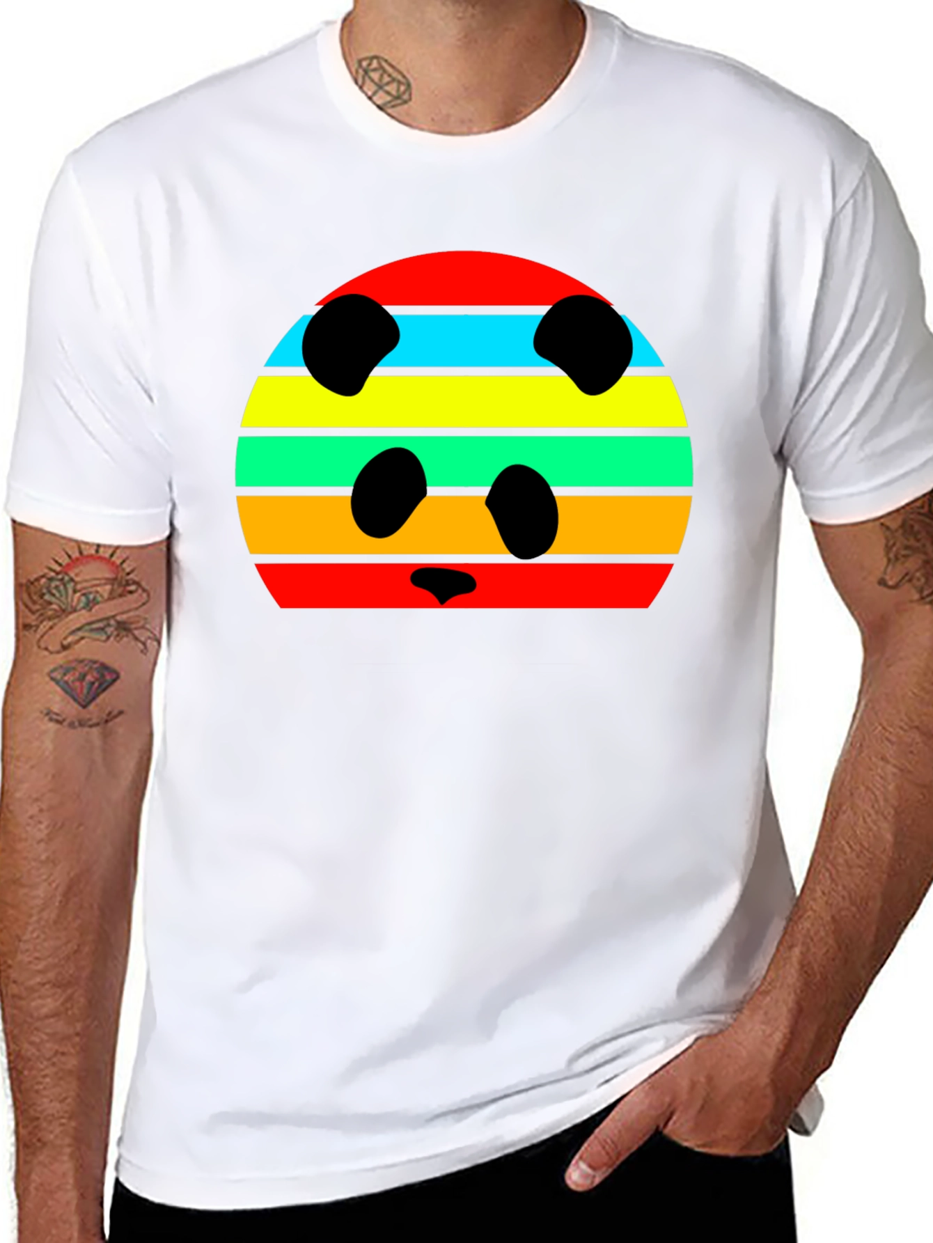 Retro Panda Striped Graphic Tee