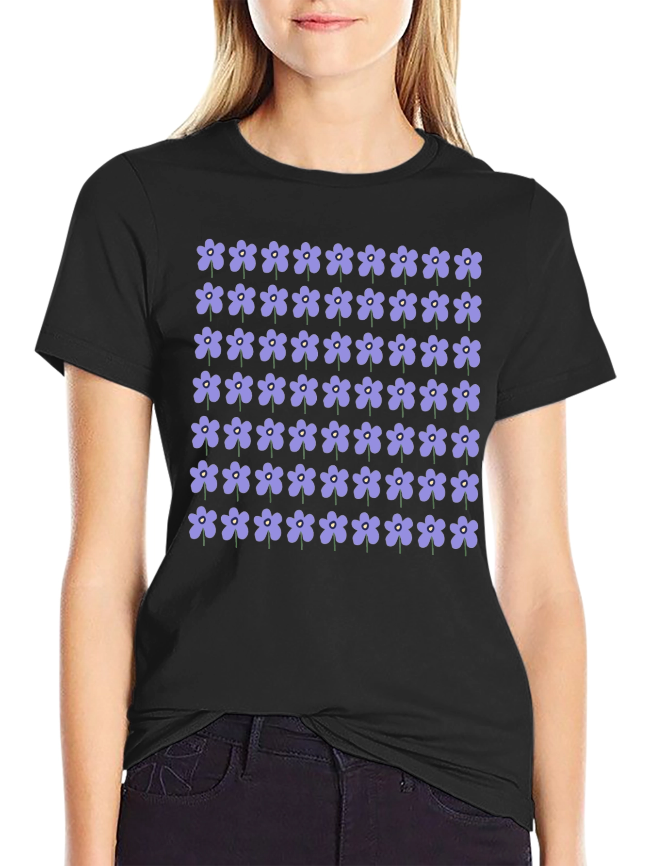 Floral Patterned Black T-Shirt
