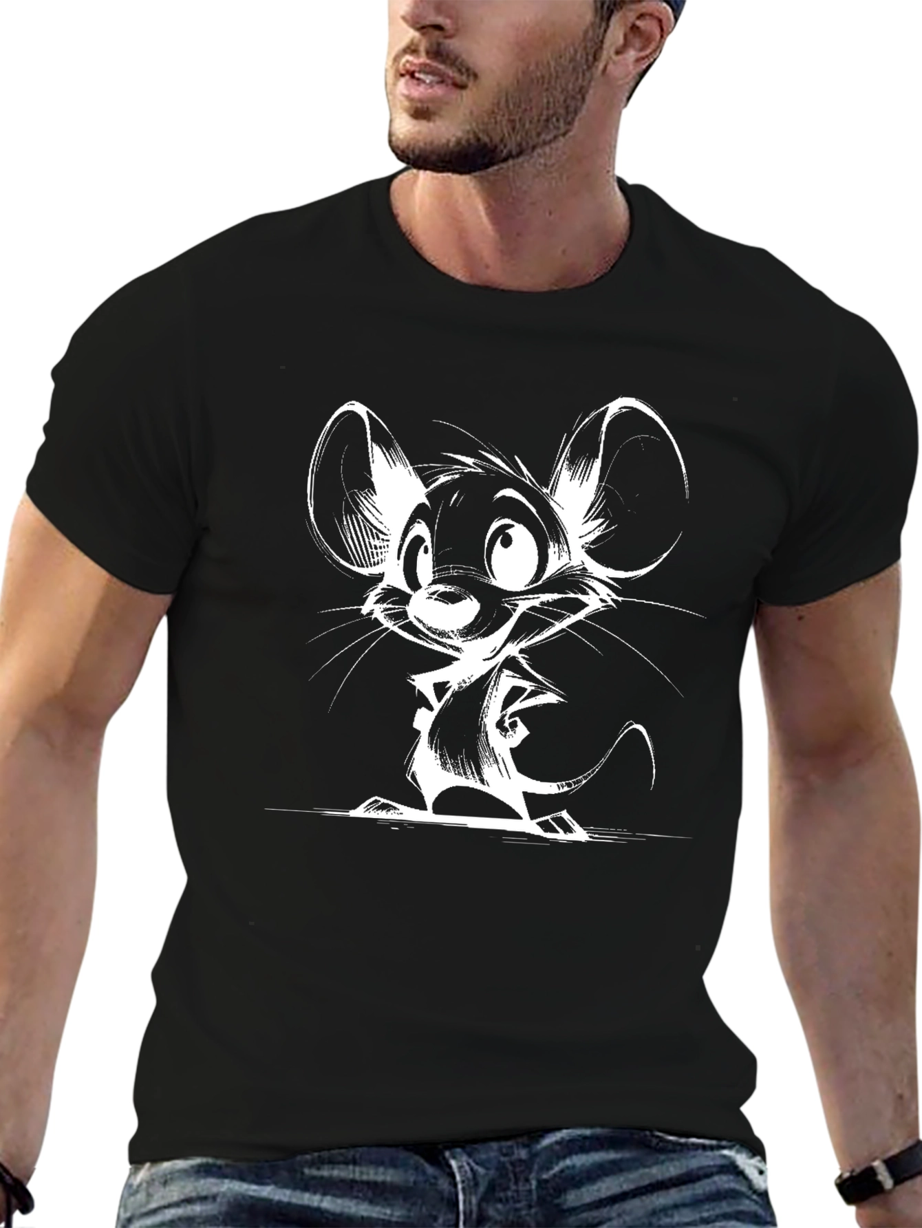 Cartoon Mouse Graphic Black T-Shirt