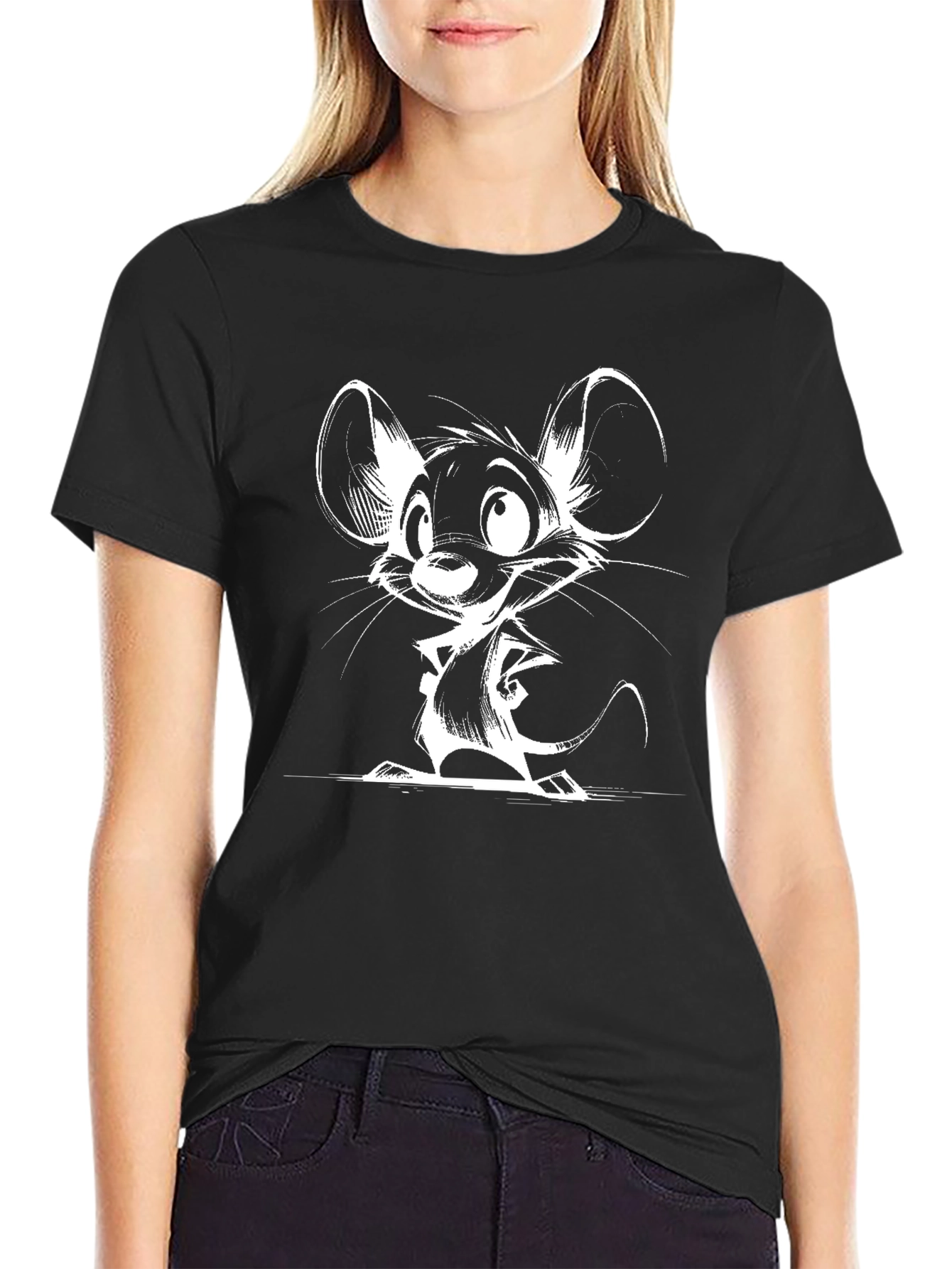 Cartoon Mouse Graphic Black T-Shirt