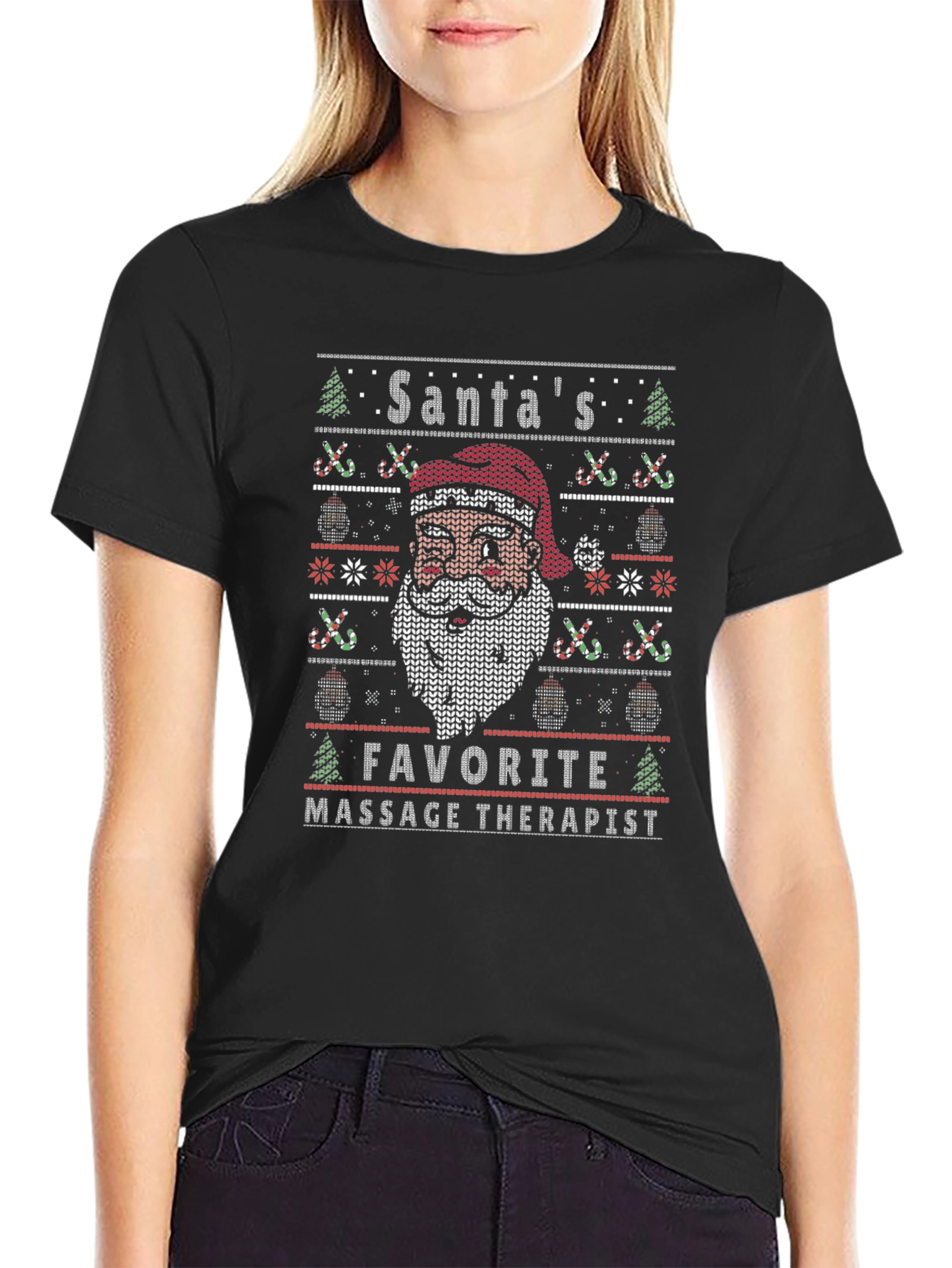 Santas Favorite Massage Therapist Ugly Christmas Sweater T-Shirt
