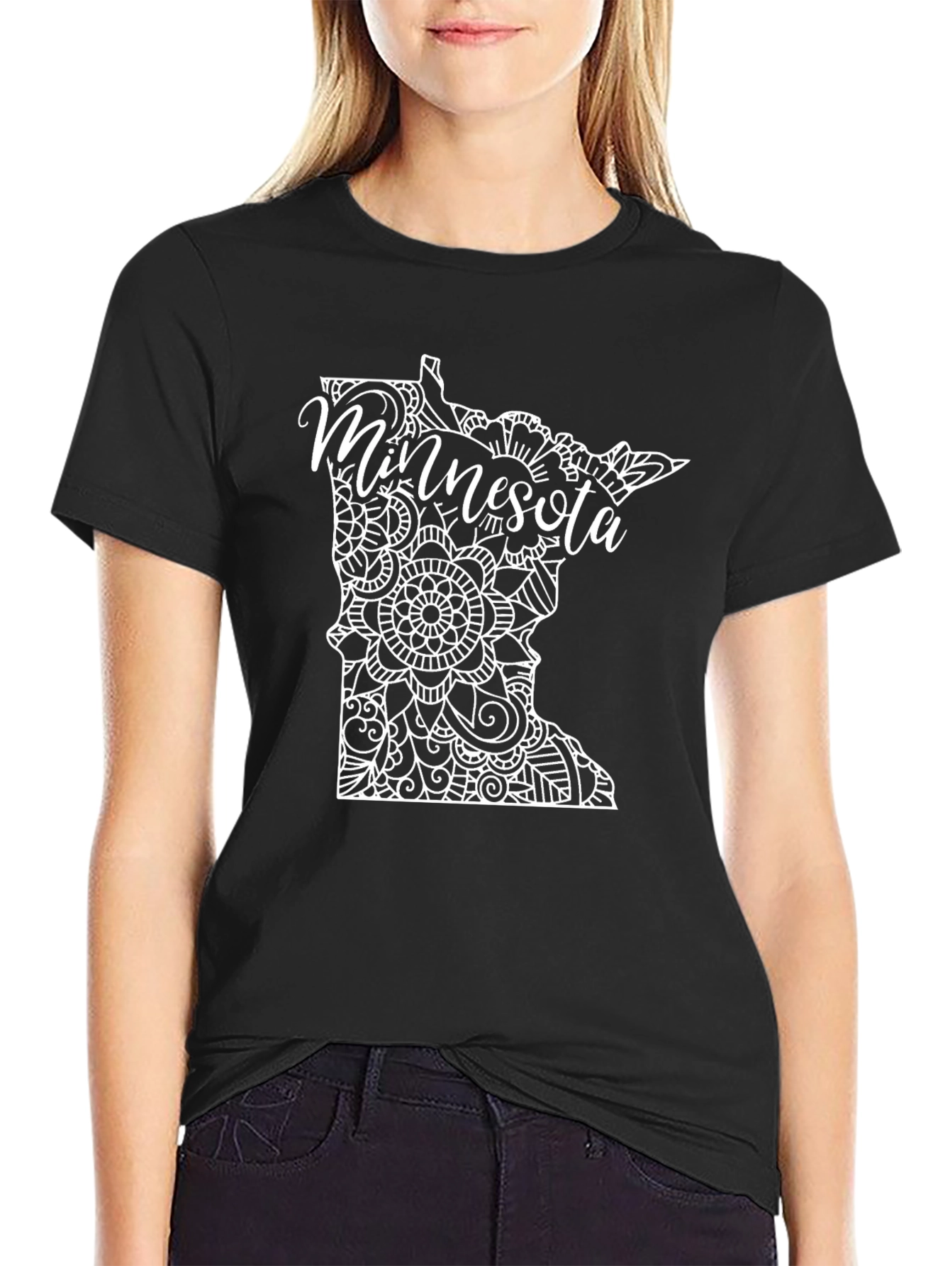 Minnesota State Mandala Art T-Shirt - Black