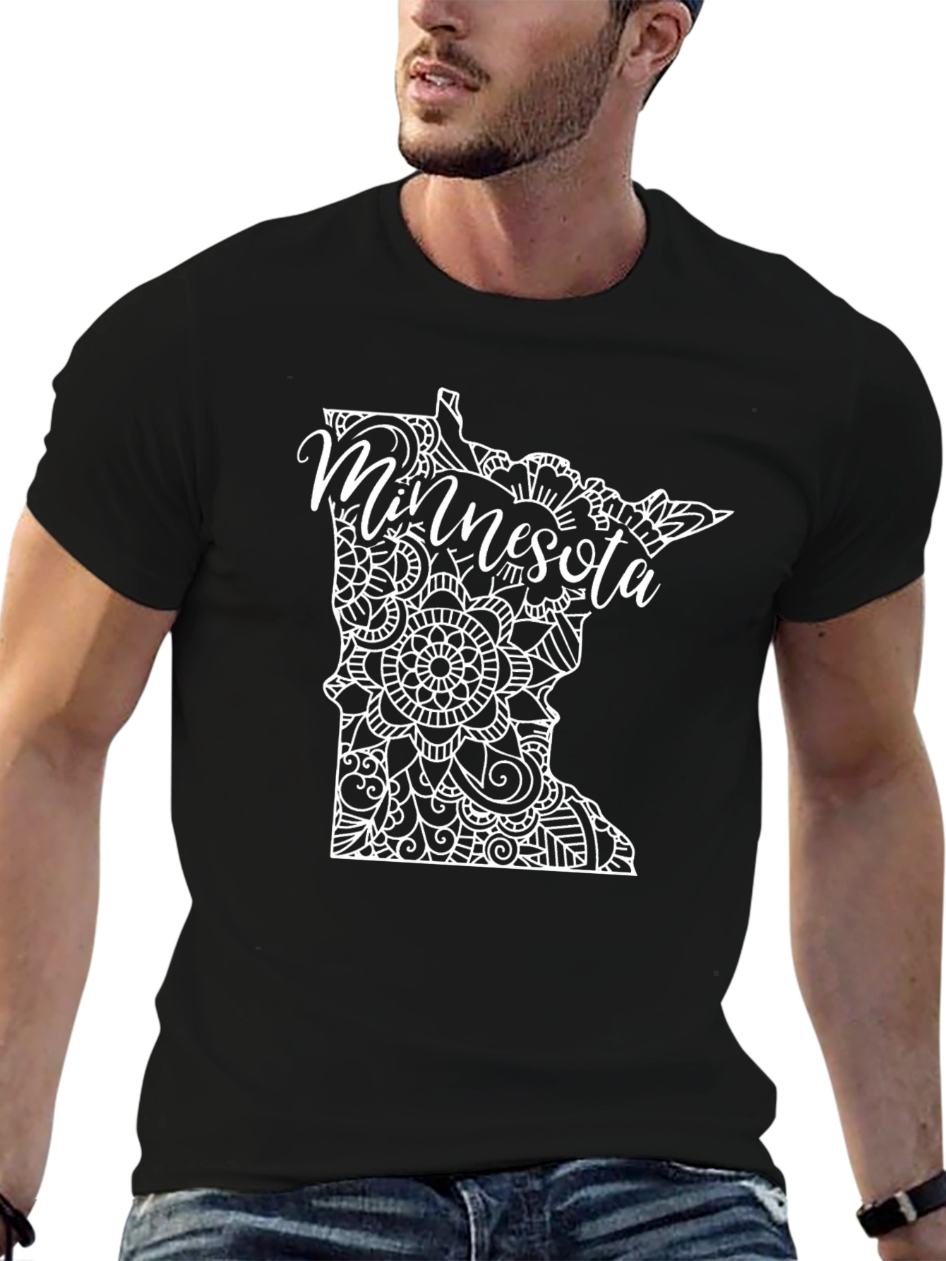 Minnesota State Mandala Art T-Shirt - Black
