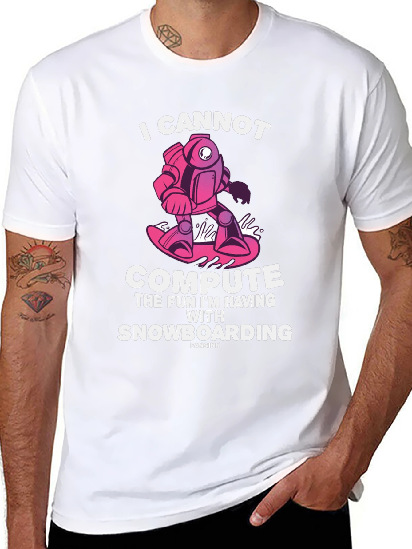 Snowboarding Robot Graphic T-Shirt - I Cannot Compute Fun