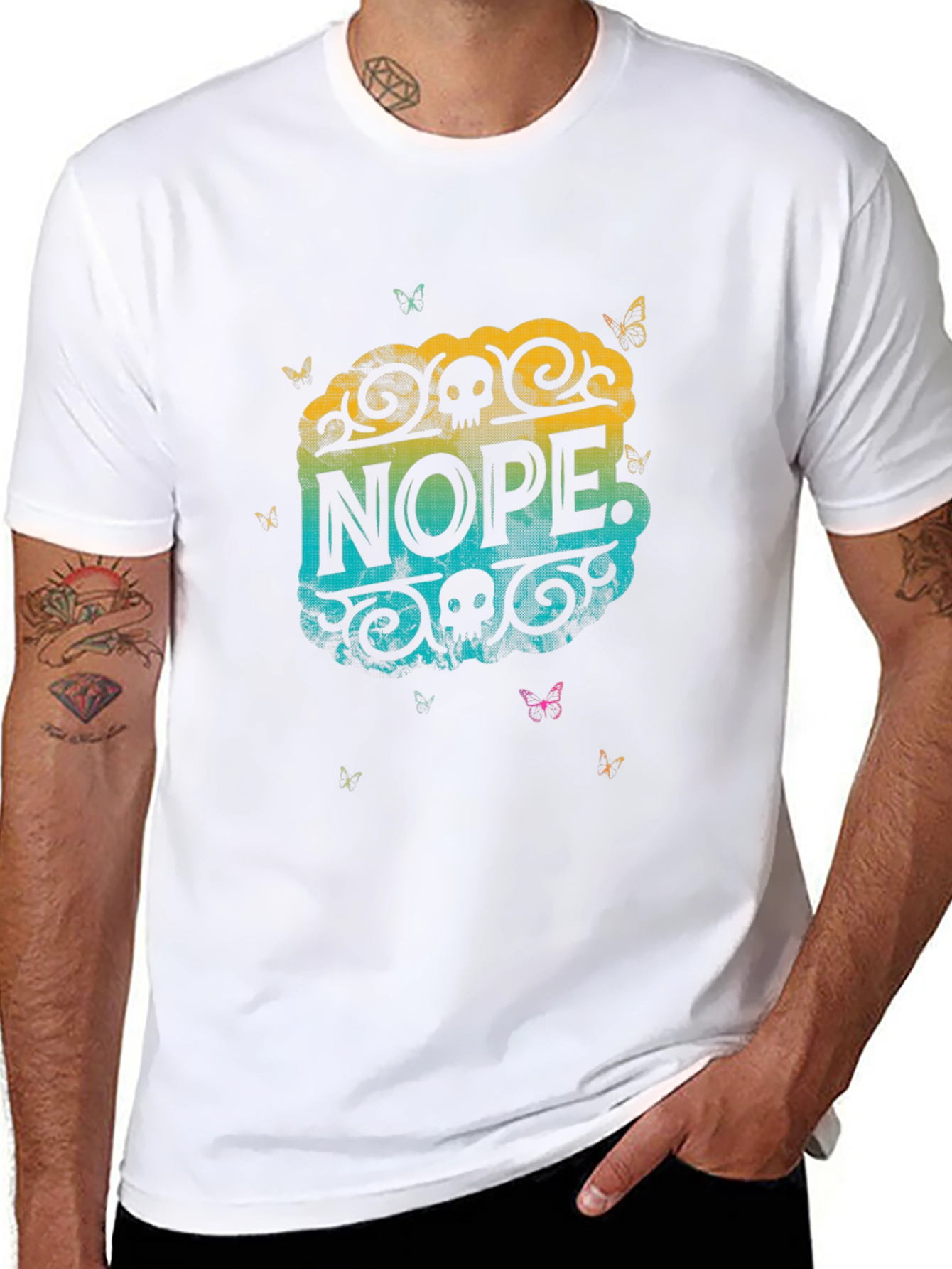 Nope Skull Butterfly Graphic Tee - Black