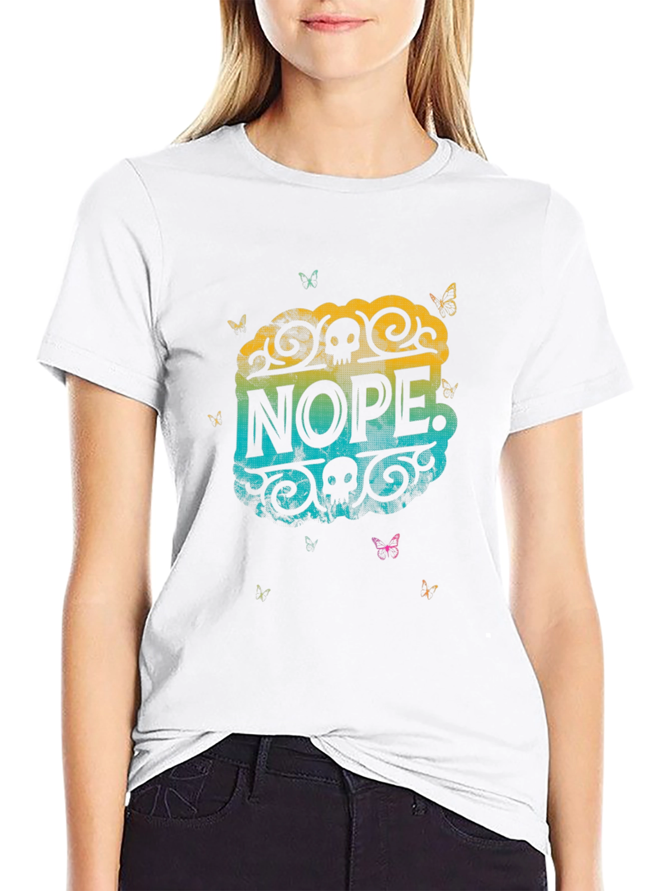 Nope Skull Butterfly Graphic Tee - Black
