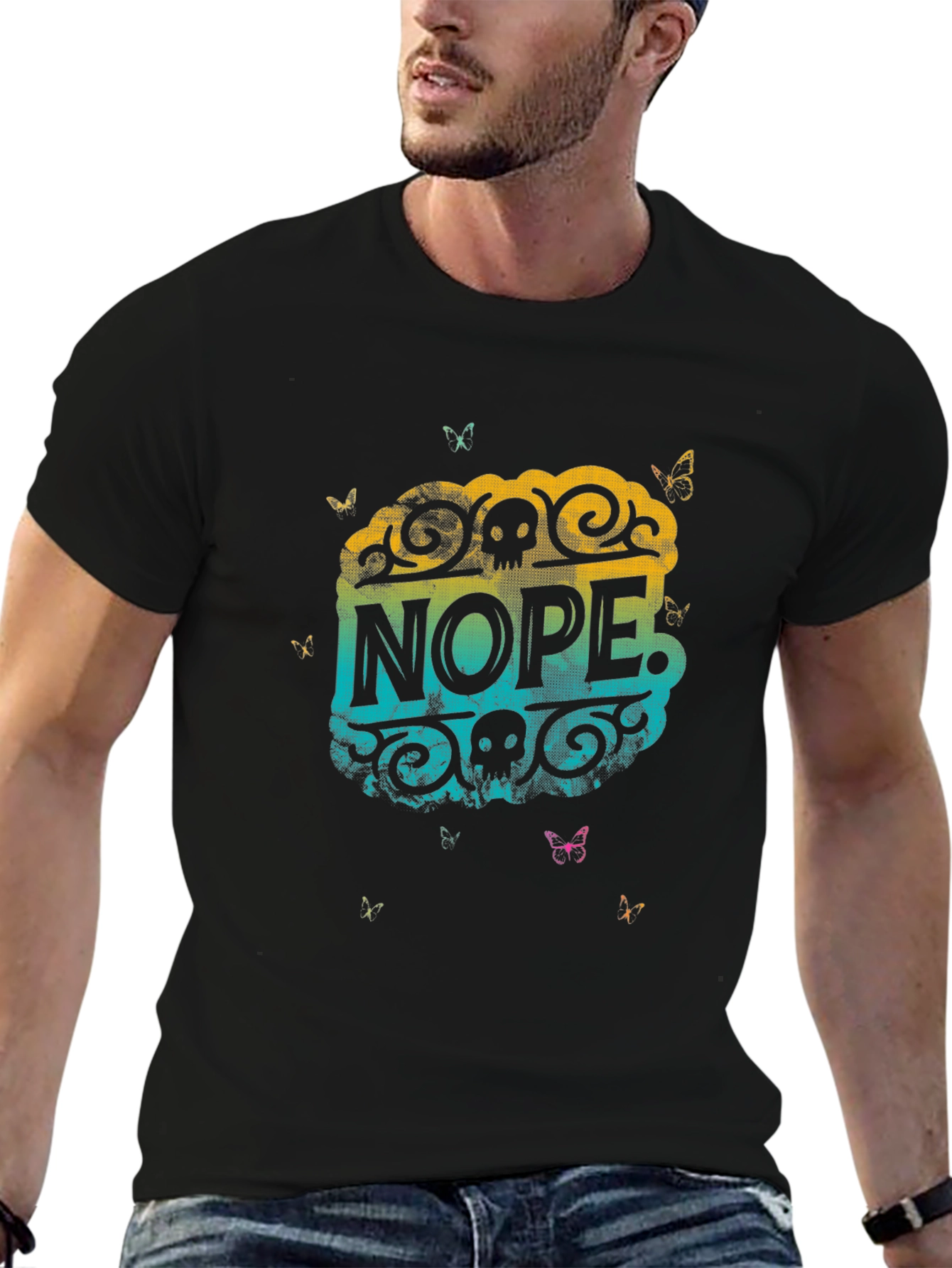 Nope Skull Butterfly Graphic Tee - Black