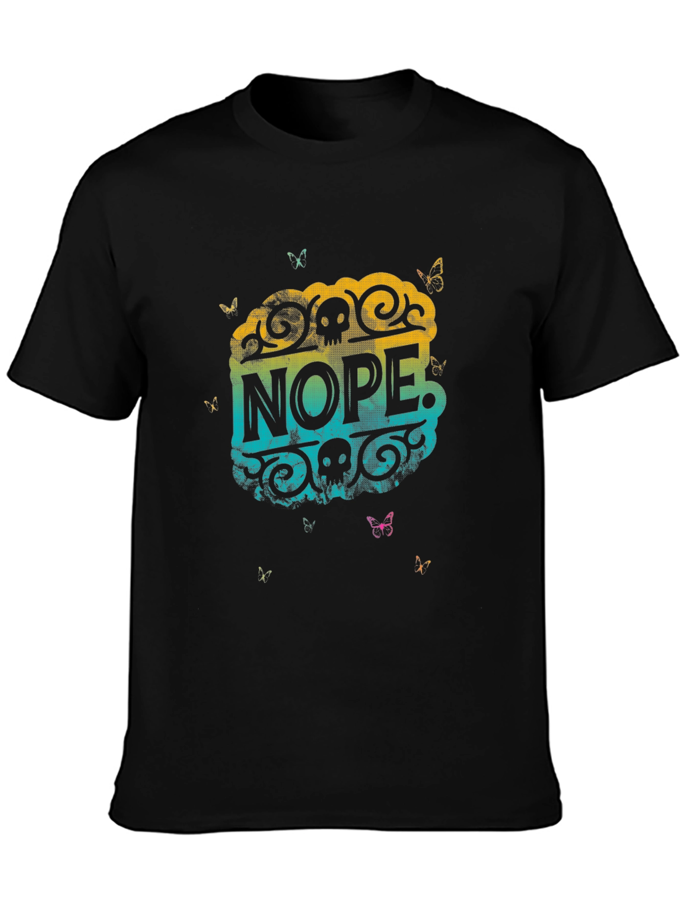 Nope Skull Butterfly Graphic Tee - Black