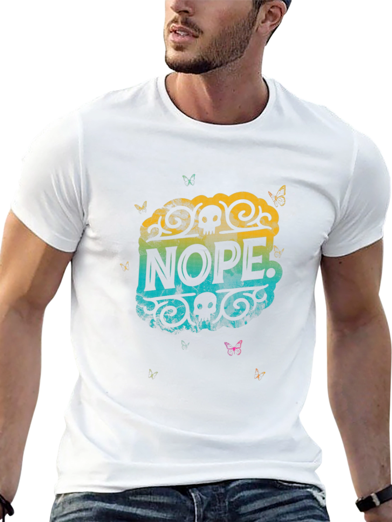 Nope Skull Butterfly Graphic Tee - Black
